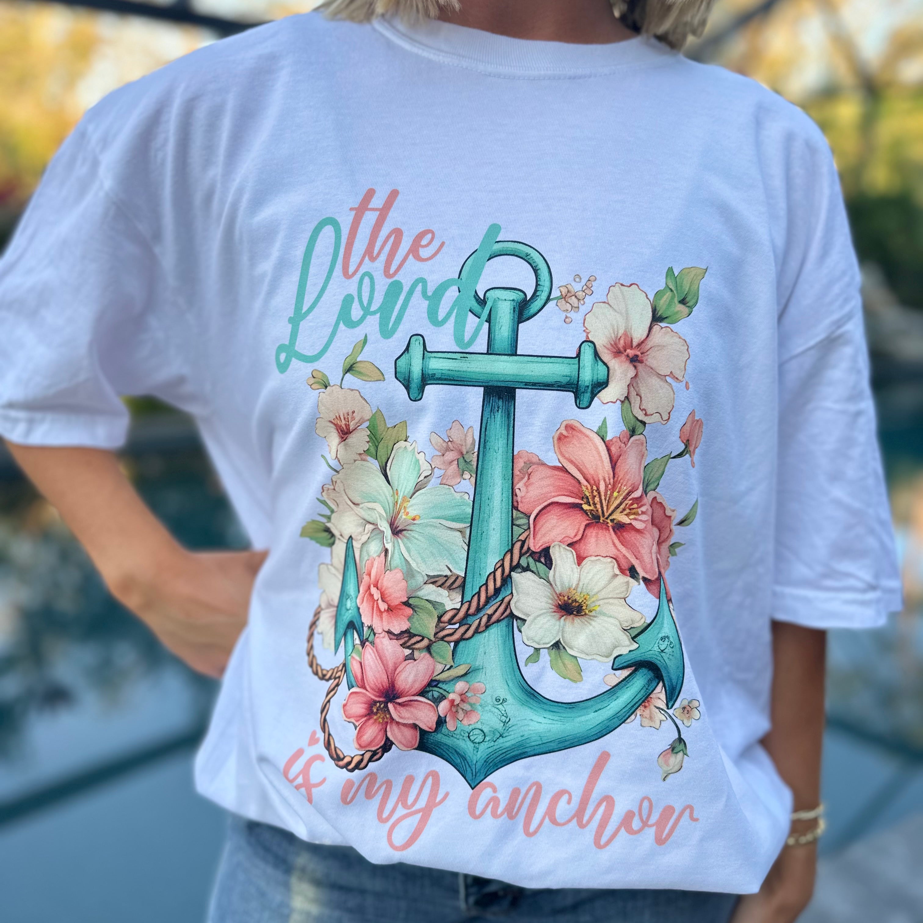 The Lord is My Anchor Graphic Tee-130 Graphic Tees-Heathered Boho-Heathered Boho Boutique, Women's Fashion and Accessories in Palmetto, FL