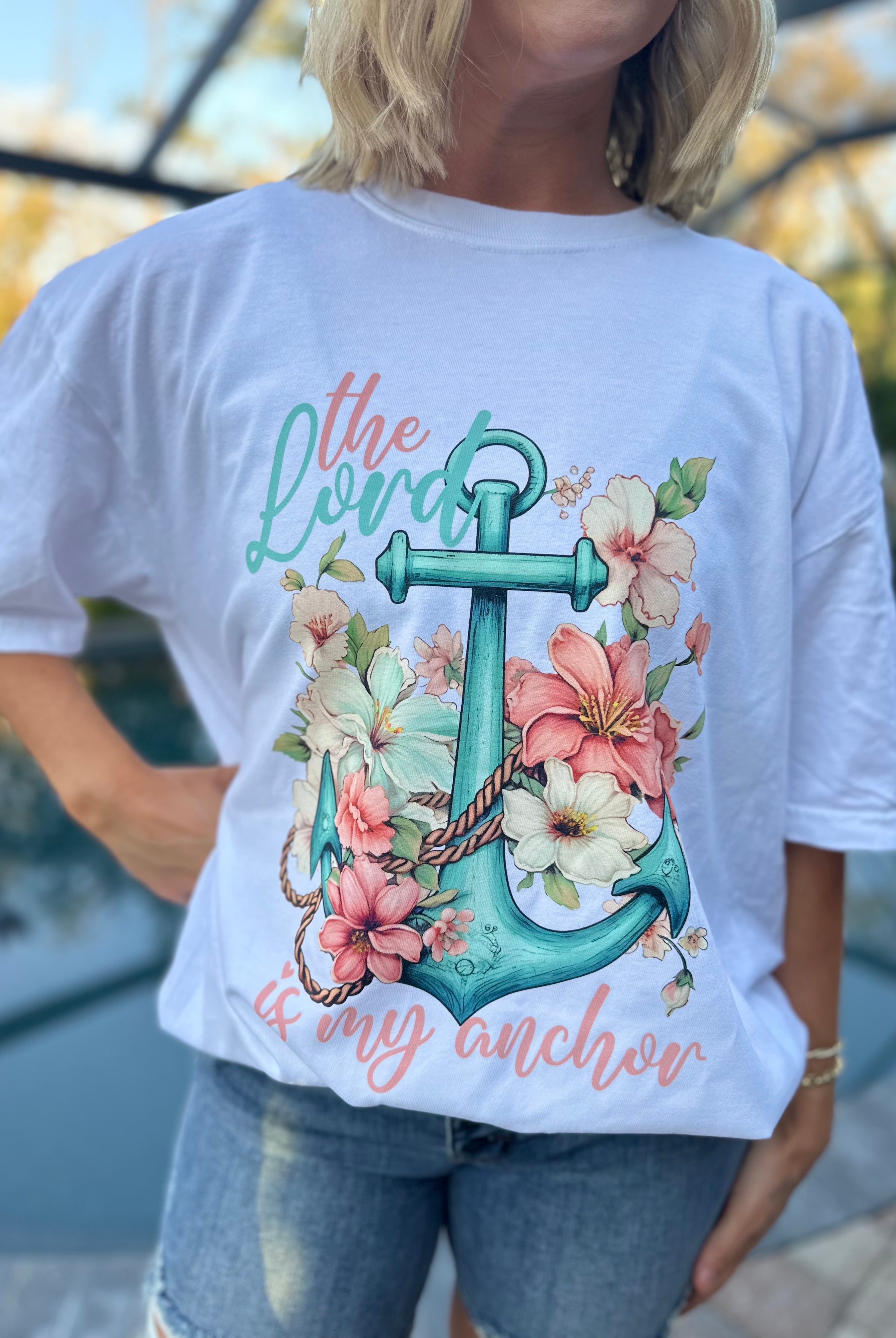 The Lord is My Anchor Graphic Tee-130 Graphic Tees-Heathered Boho-Heathered Boho Boutique, Women's Fashion and Accessories in Palmetto, FL