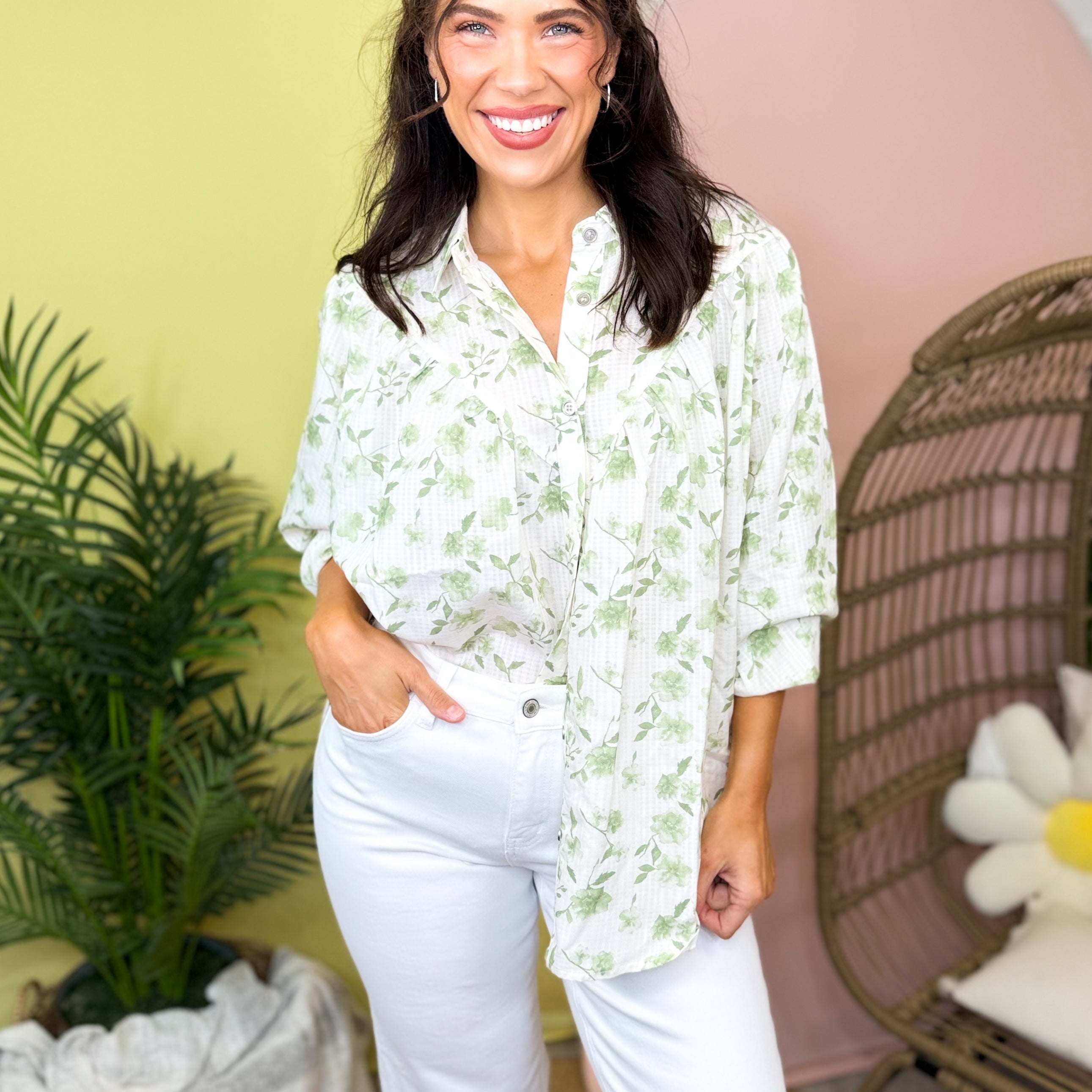 Petal Muse Button Down Top-120 LONG SLEEVE TOPS-SEW IN LOVE-Heathered Boho Boutique, Women's Fashion and Accessories in Palmetto, FL