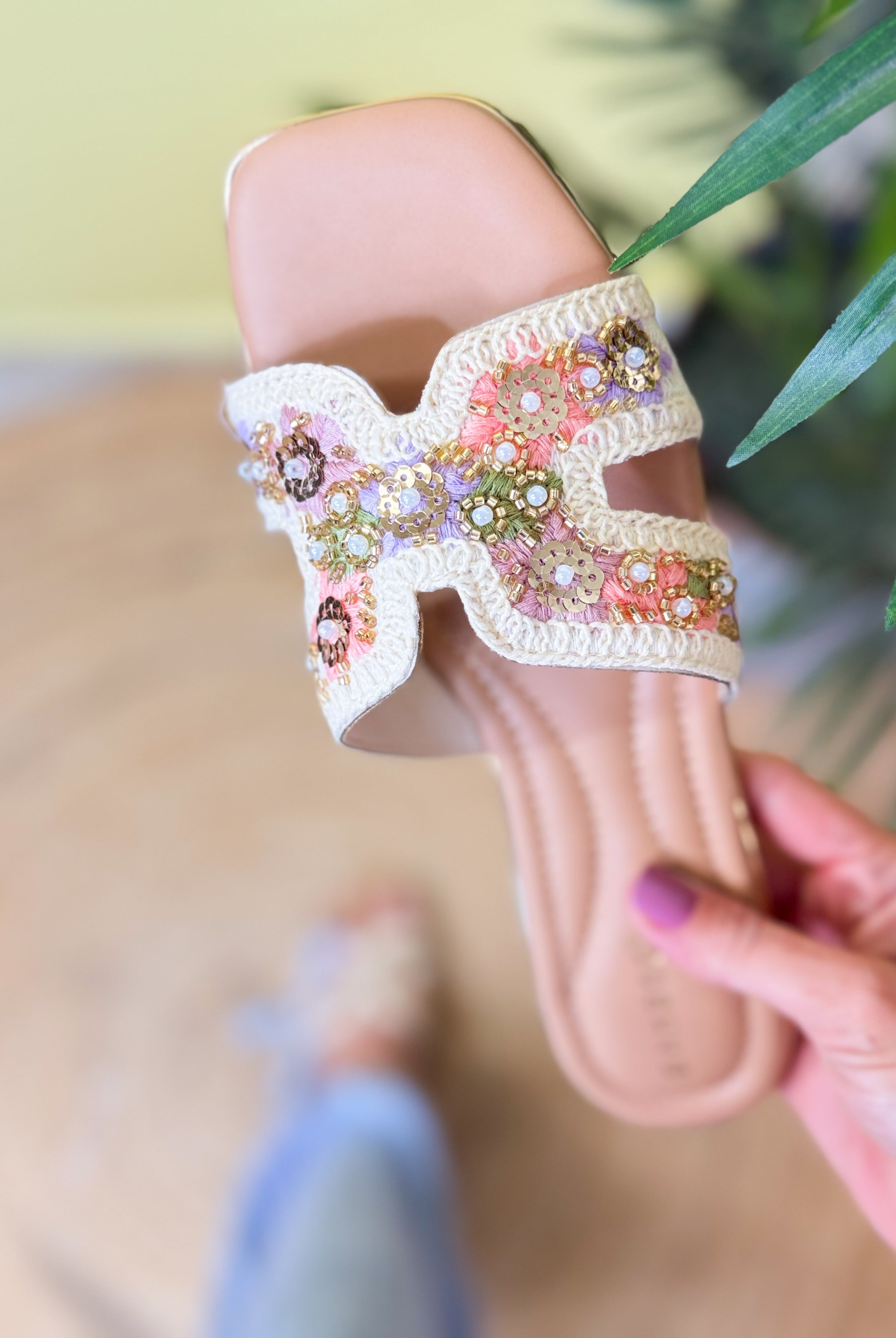 Sand Stitch Embellished Sandal-350 SHOES-JPO SHOES-Heathered Boho Boutique, Women's Fashion and Accessories in Palmetto, FL