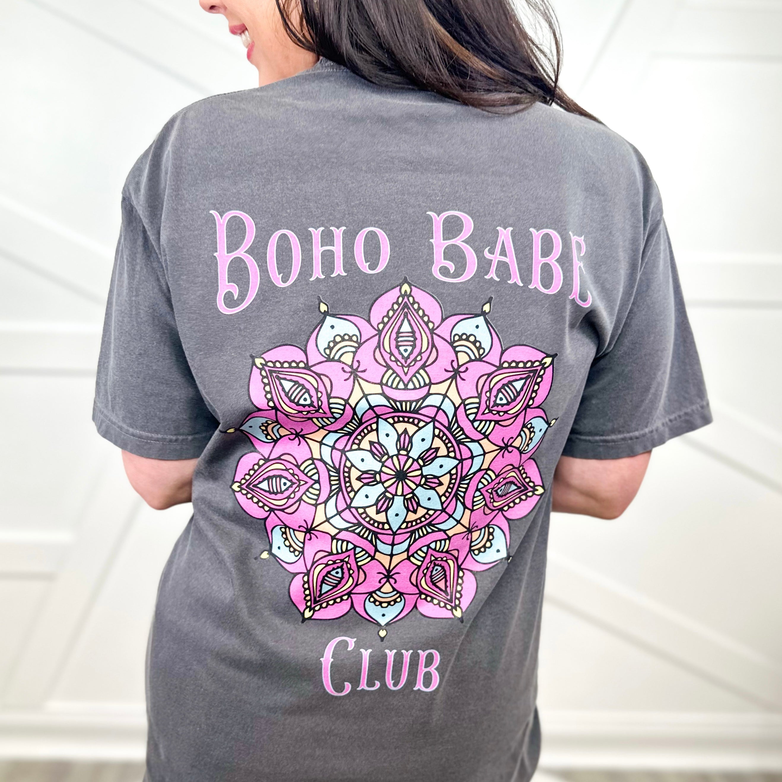 Custom Boho Babe Club Graphic Tee-130 Graphic Tees-Heathered Boho-Heathered Boho Boutique, Women's Fashion and Accessories in Palmetto, FL
