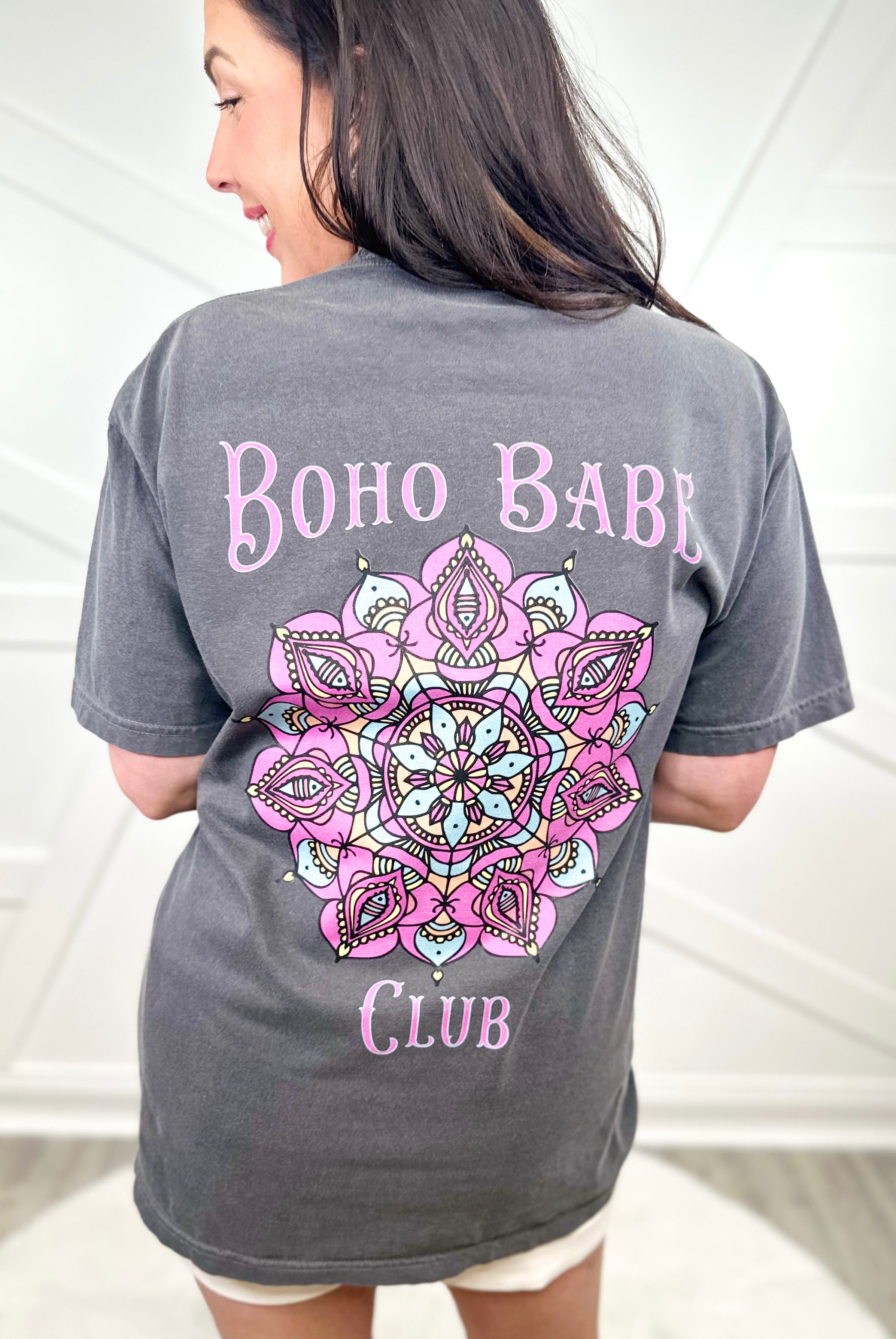 Custom Boho Babe Club Graphic Tee-130 Graphic Tees-Heathered Boho-Heathered Boho Boutique, Women's Fashion and Accessories in Palmetto, FL