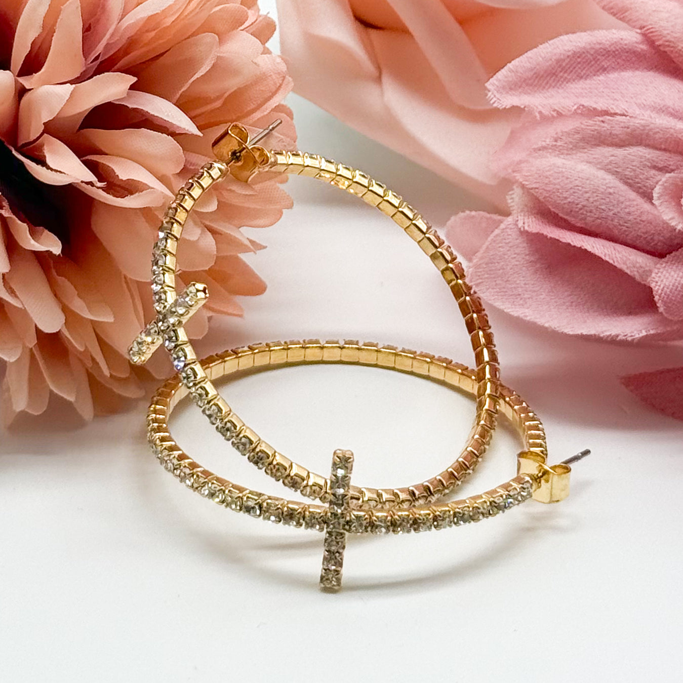 45mm Cross Memory Hoop-310 Jewelry-RM Manufacturing-Heathered Boho Boutique, Women's Fashion and Accessories in Palmetto, FL