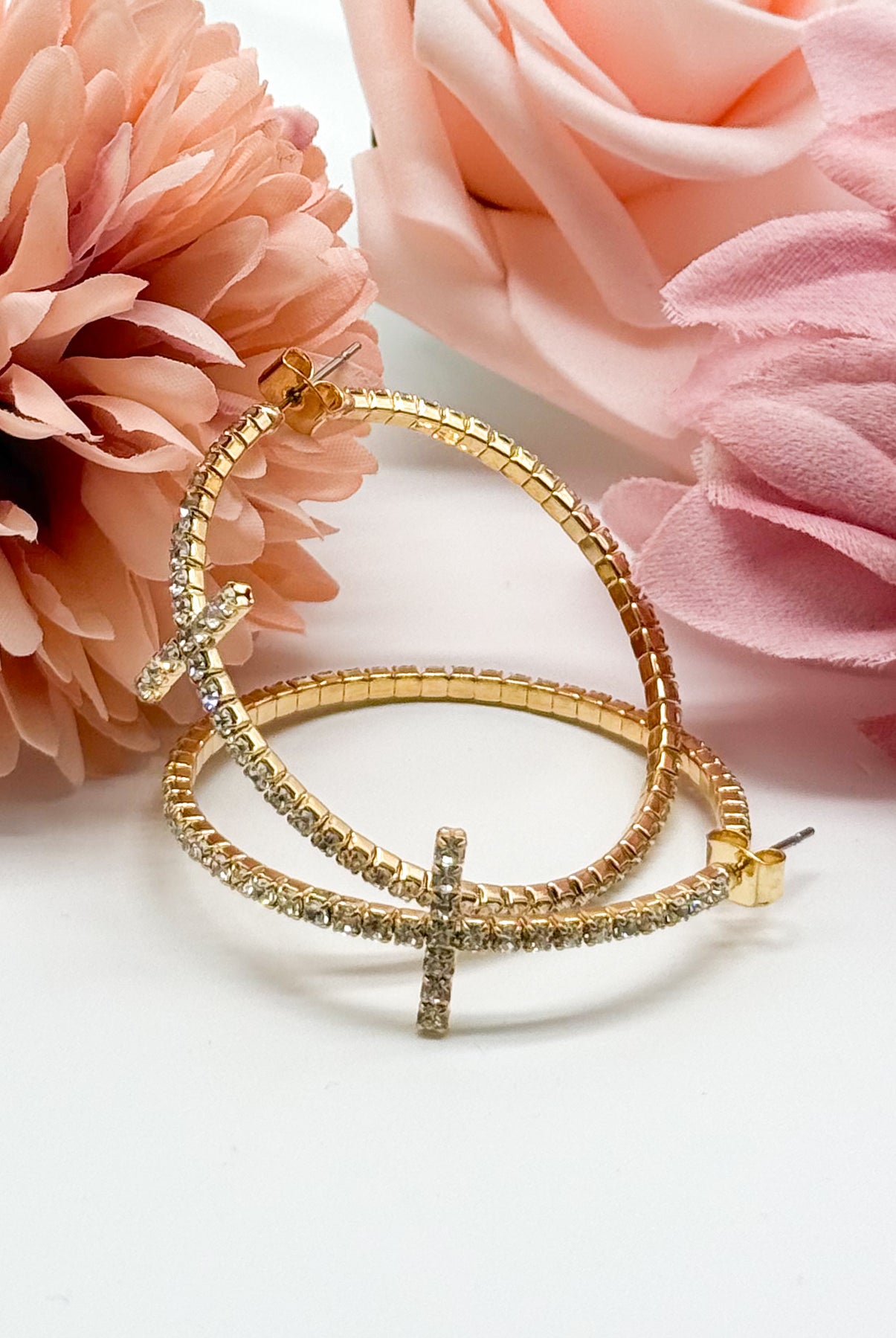 45mm Cross Memory Hoop-310 Jewelry-RM Manufacturing-Heathered Boho Boutique, Women's Fashion and Accessories in Palmetto, FL