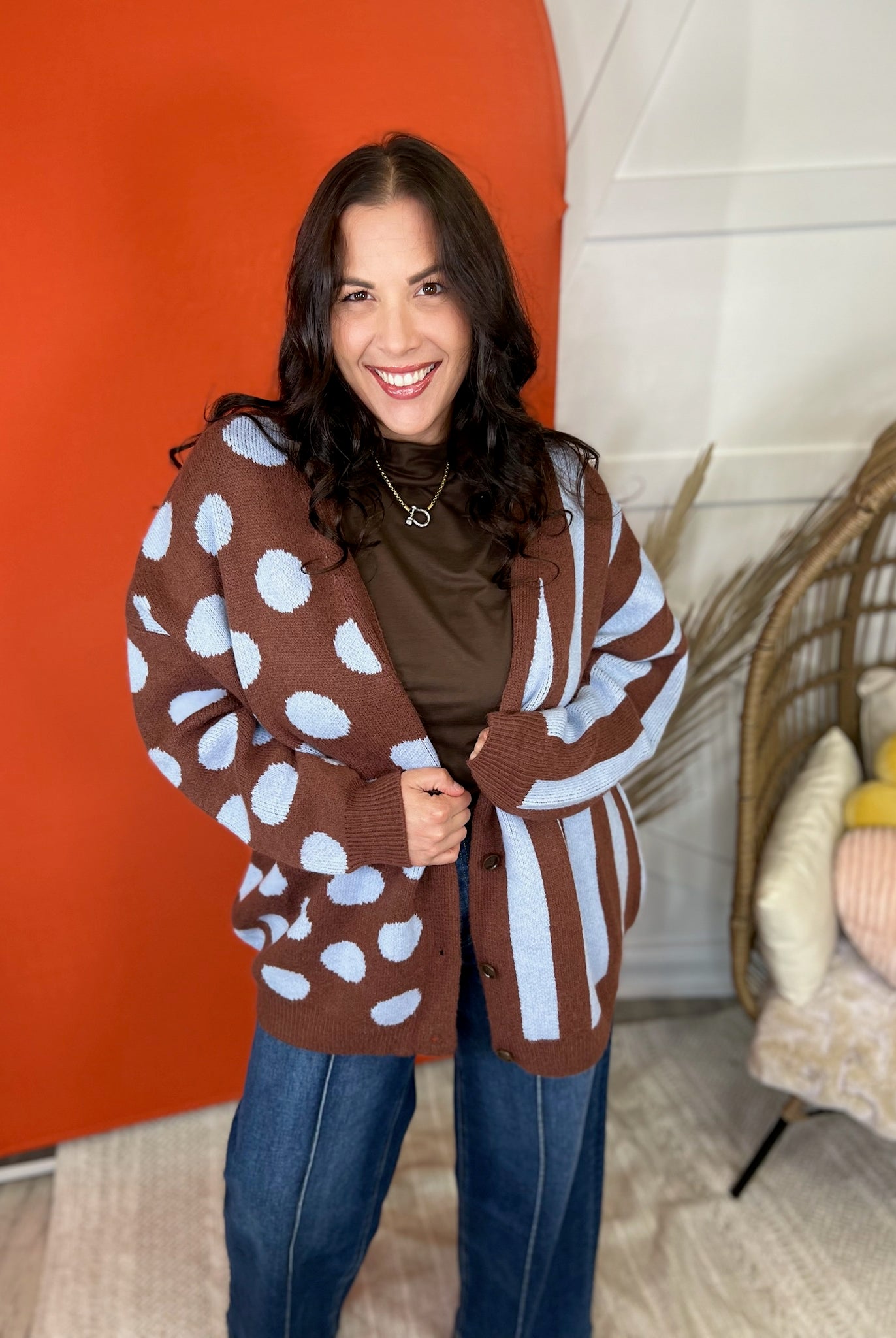 Mix Dot & Stripe Knit Cardigan-220 CARDIGANS KIMONOS-JADE BY JANE-Heathered Boho Boutique, Women's Fashion and Accessories in Palmetto, FL