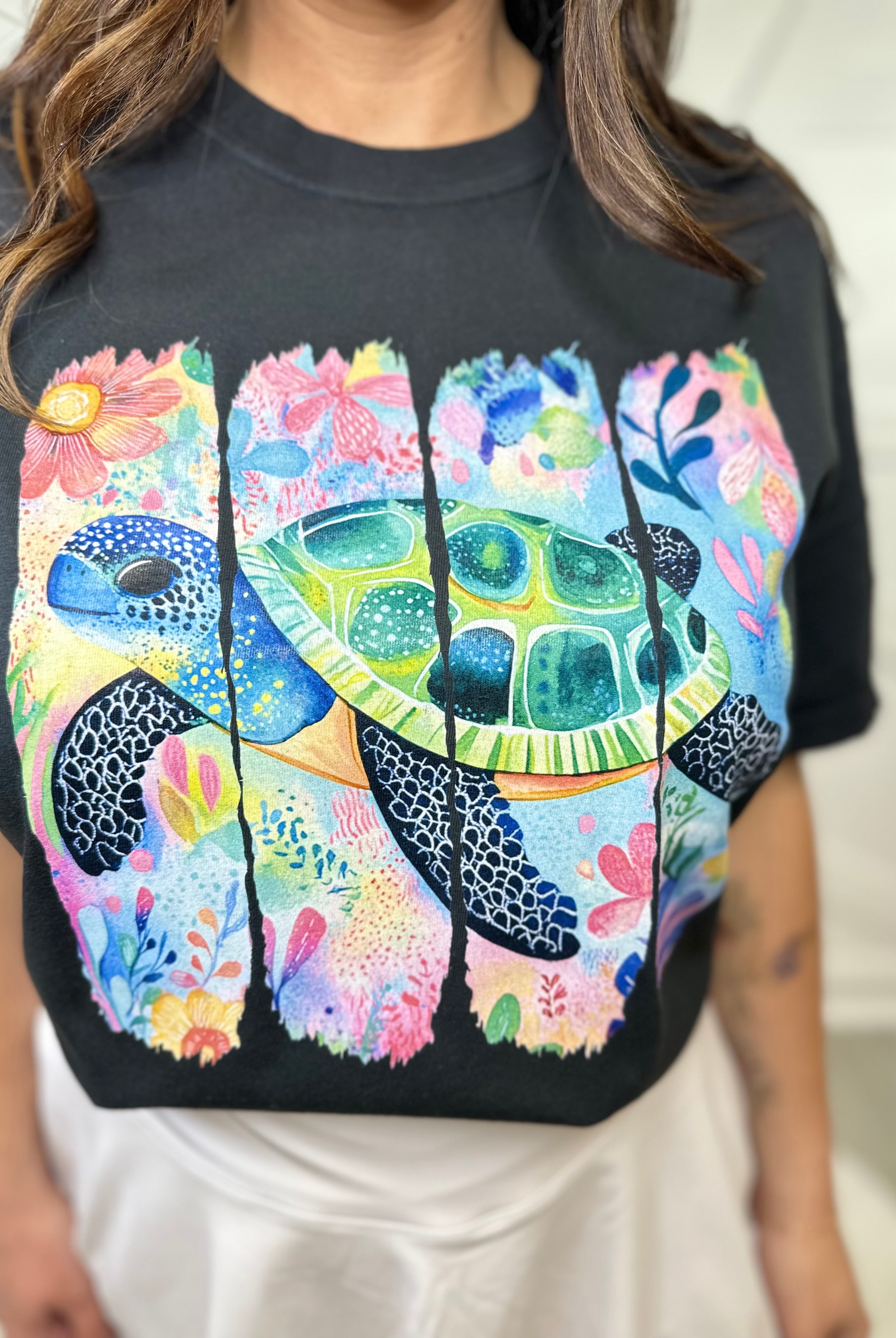 Boho Floral Sea Turtle Graphic Tee-130 Graphic Tees-Heathered Boho-Heathered Boho Boutique, Women's Fashion and Accessories in Palmetto, FL