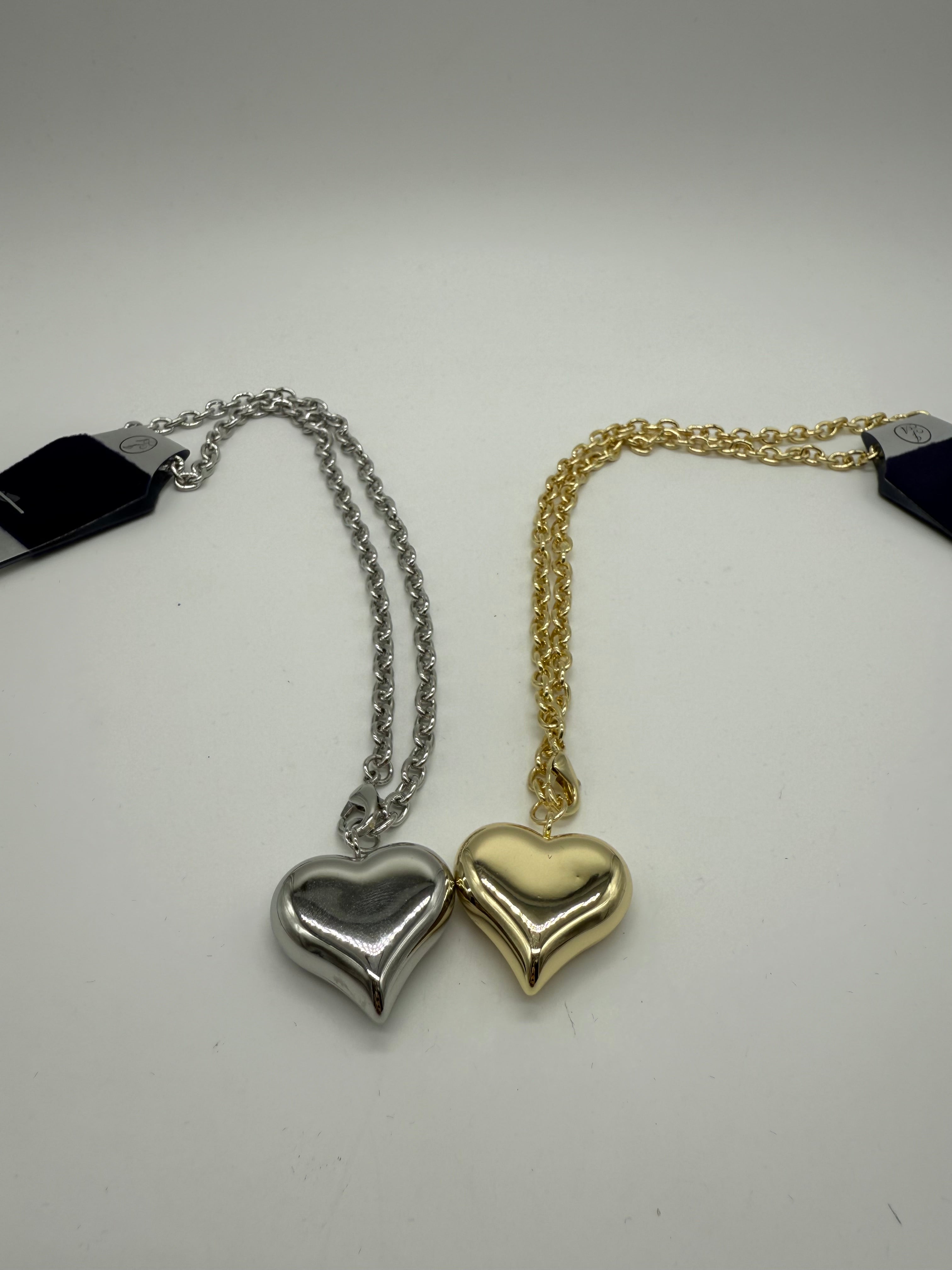 Puff Heart Necklace-310 Jewelry-Joseph Anthony NY, Inc-Heathered Boho Boutique, Women's Fashion and Accessories in Palmetto, FL