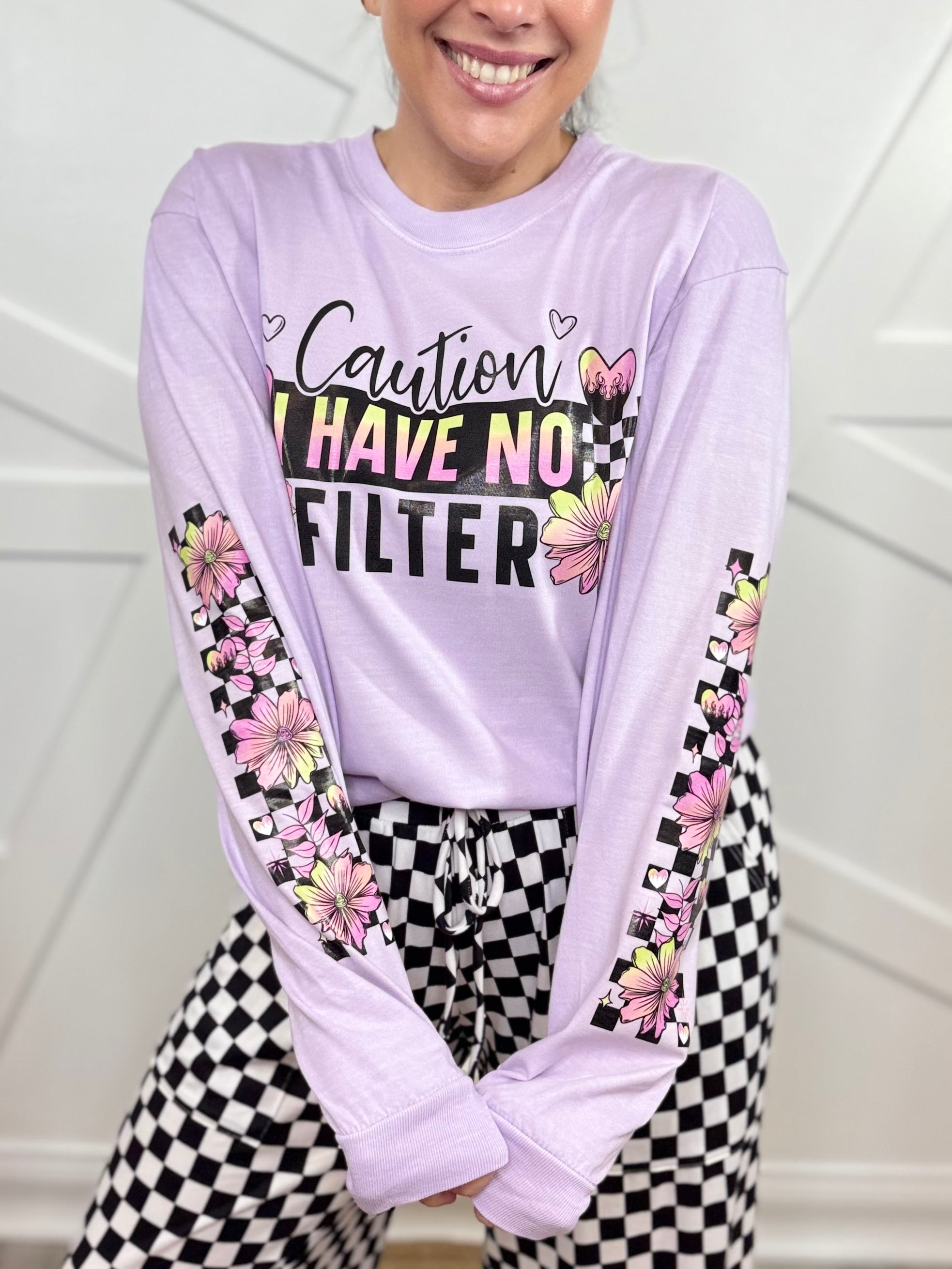 I Have No Filter Double Sleeve Graphic Long Sleeve-130 Graphic Tees-Heathered Boho-Heathered Boho Boutique, Women's Fashion and Accessories in Palmetto, FL