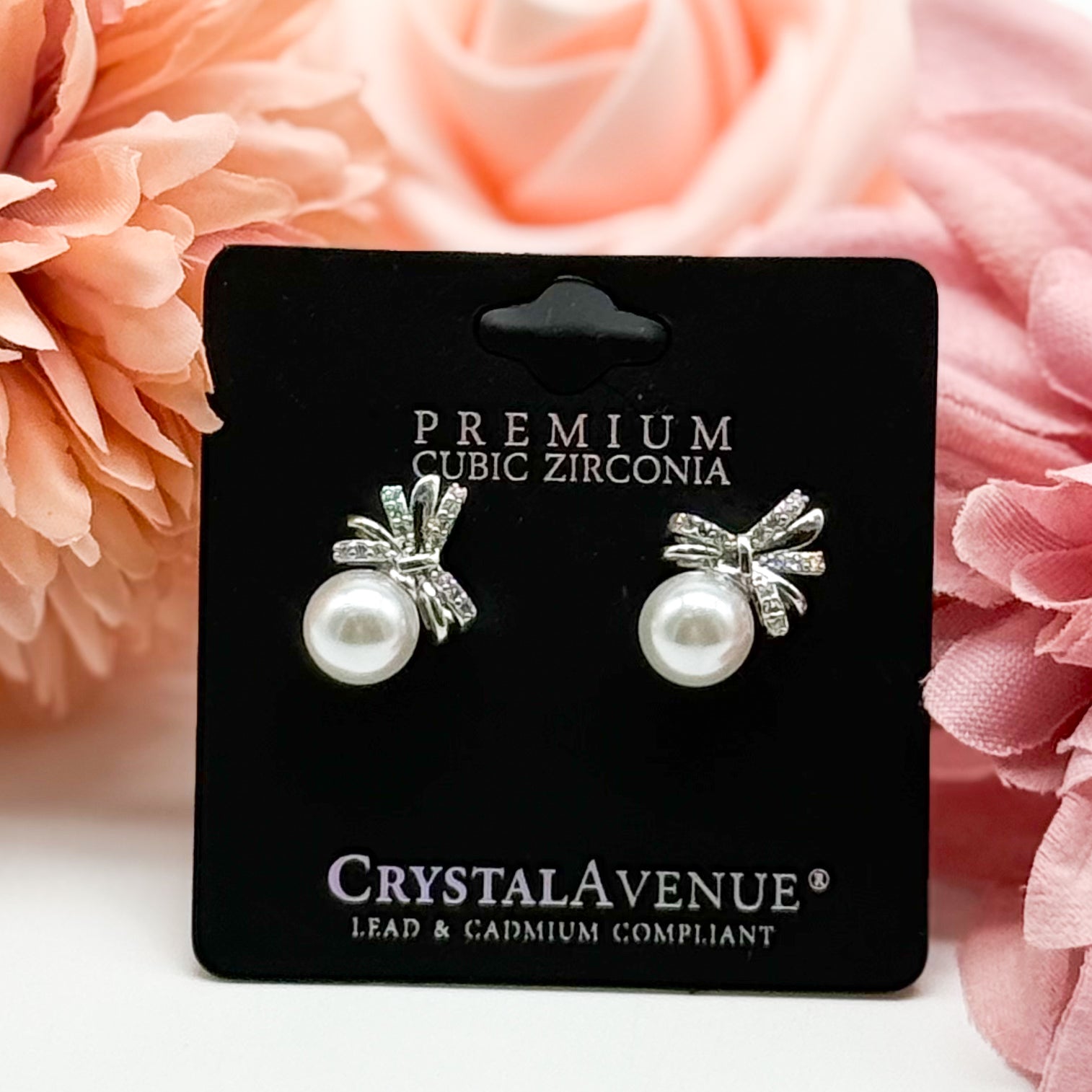 CZ Bow Pearl Stud Earring-310 Jewelry-RM Manufacturing-Heathered Boho Boutique, Women's Fashion and Accessories in Palmetto, FL