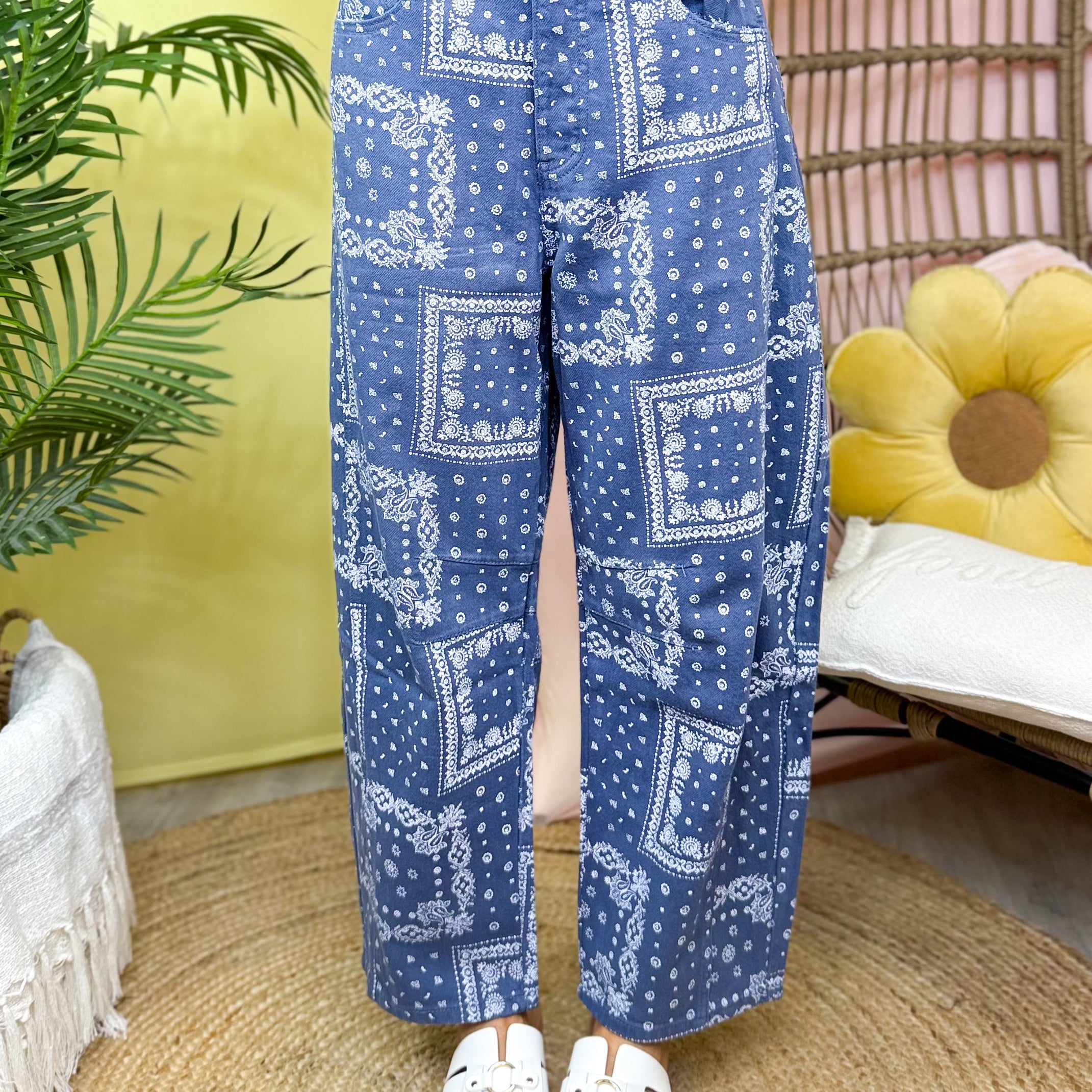 Bandana Babe Barrel Jeans-150 PANTS-EASEL-Heathered Boho Boutique, Women's Fashion and Accessories in Palmetto, FL