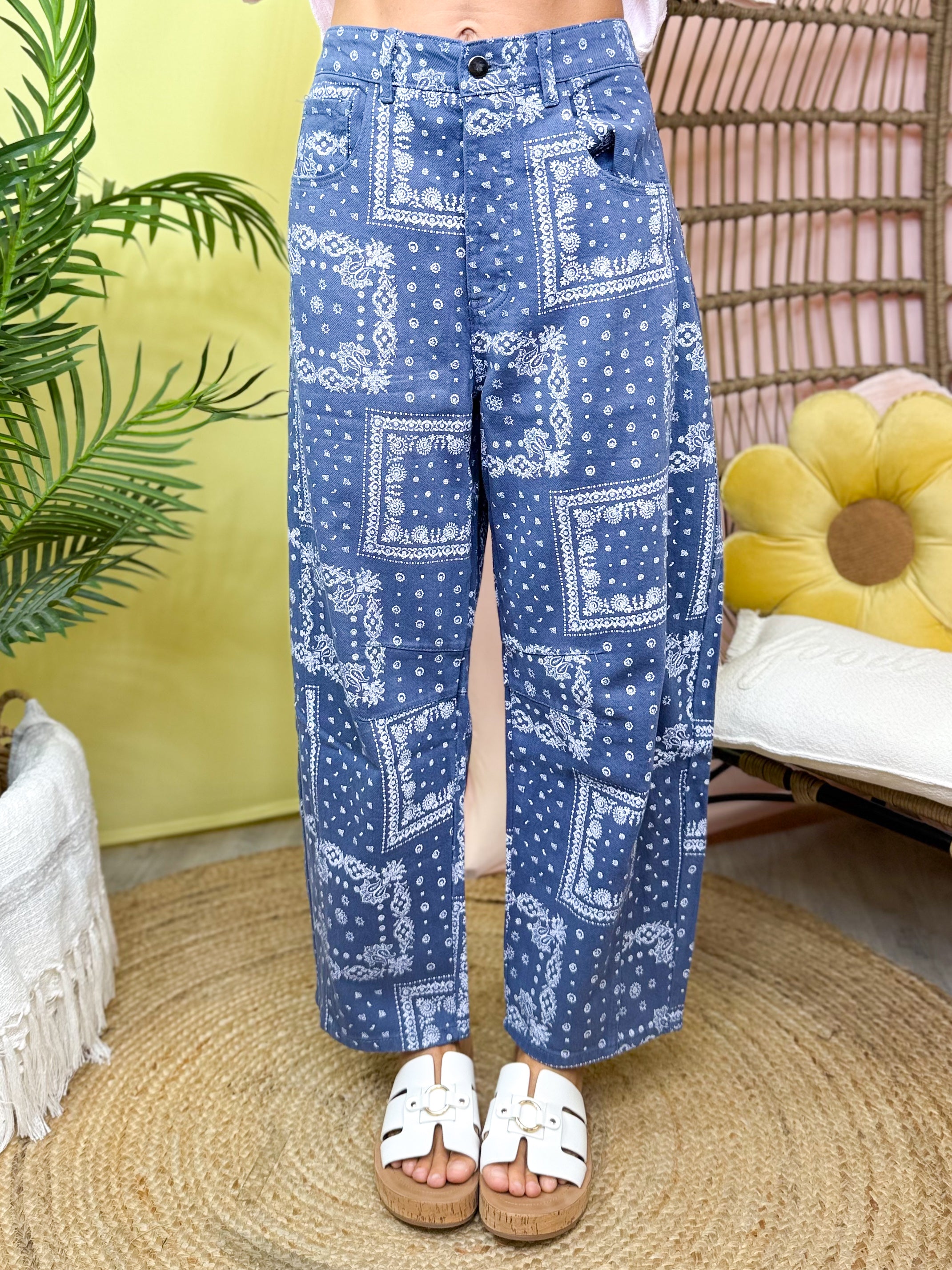 Bandana Babe Barrel Jeans-150 PANTS-EASEL-Heathered Boho Boutique, Women's Fashion and Accessories in Palmetto, FL