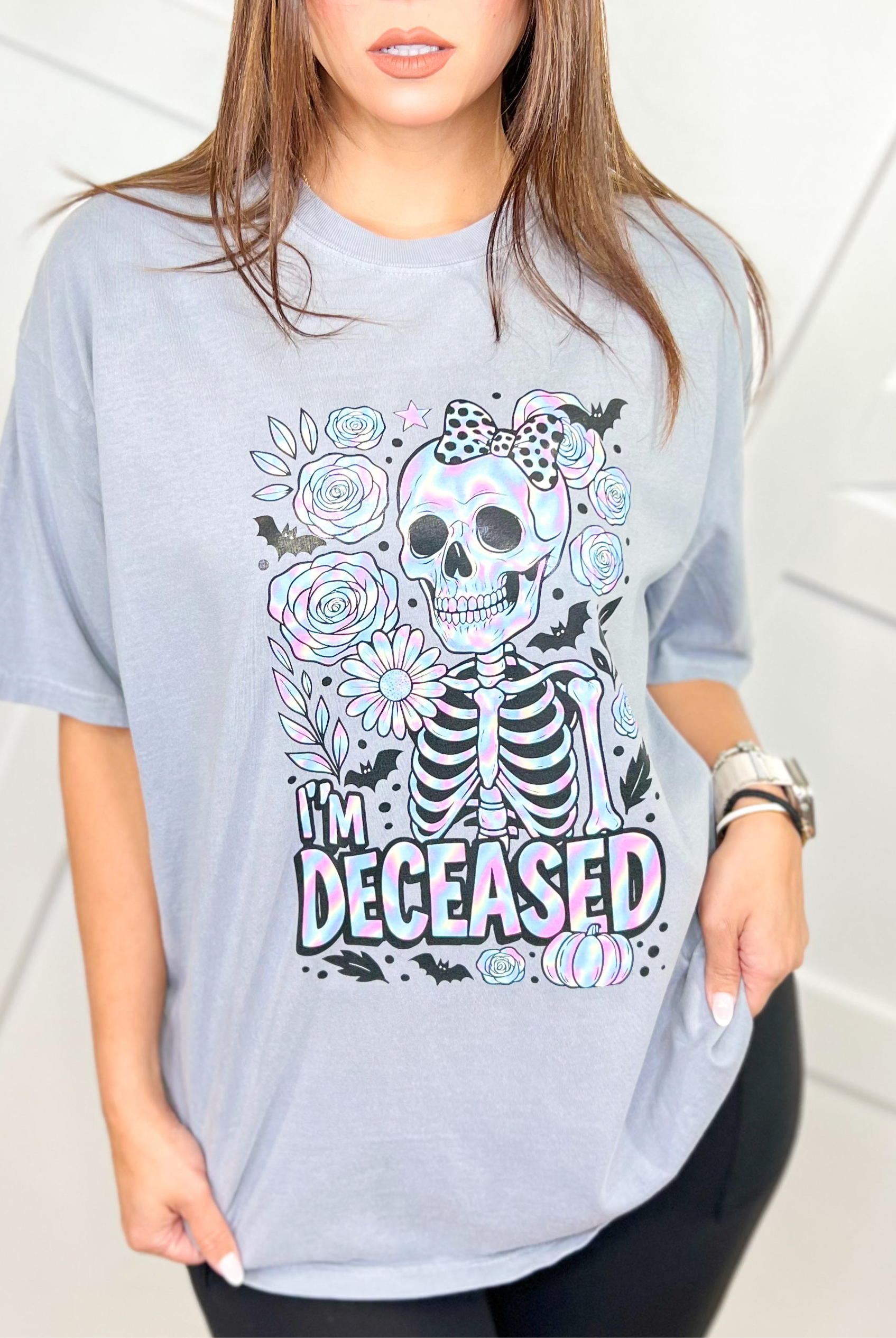 I'm Deceased Graphic Tee-Granite-130 Graphic Tees-Heathered Boho-Heathered Boho Boutique, Women's Fashion and Accessories in Palmetto, FL