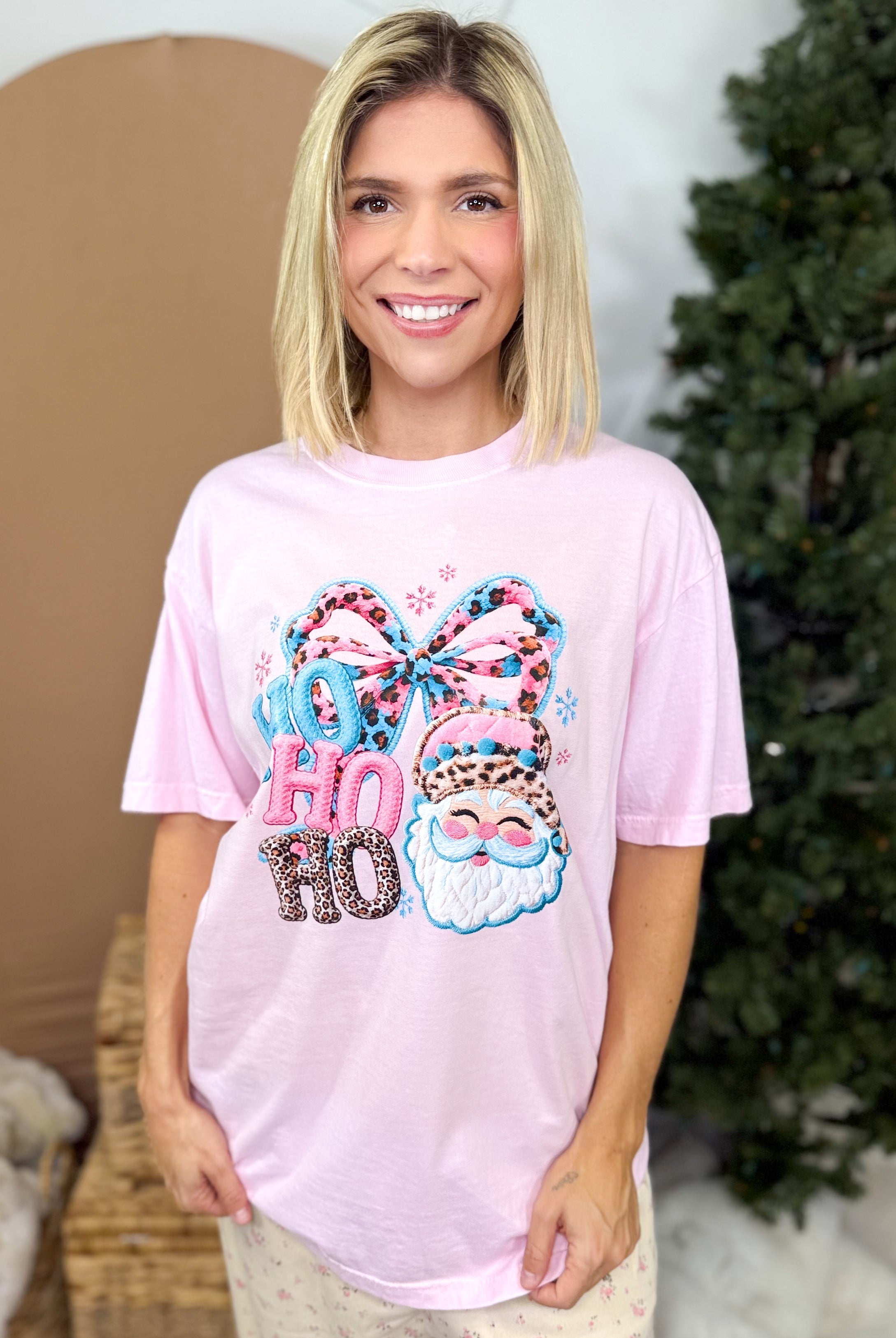 HOHOHO Leopard Santa Graphic Shirt-125 Sweater-Heathered Boho-Heathered Boho Boutique, Women's Fashion and Accessories in Palmetto, FL