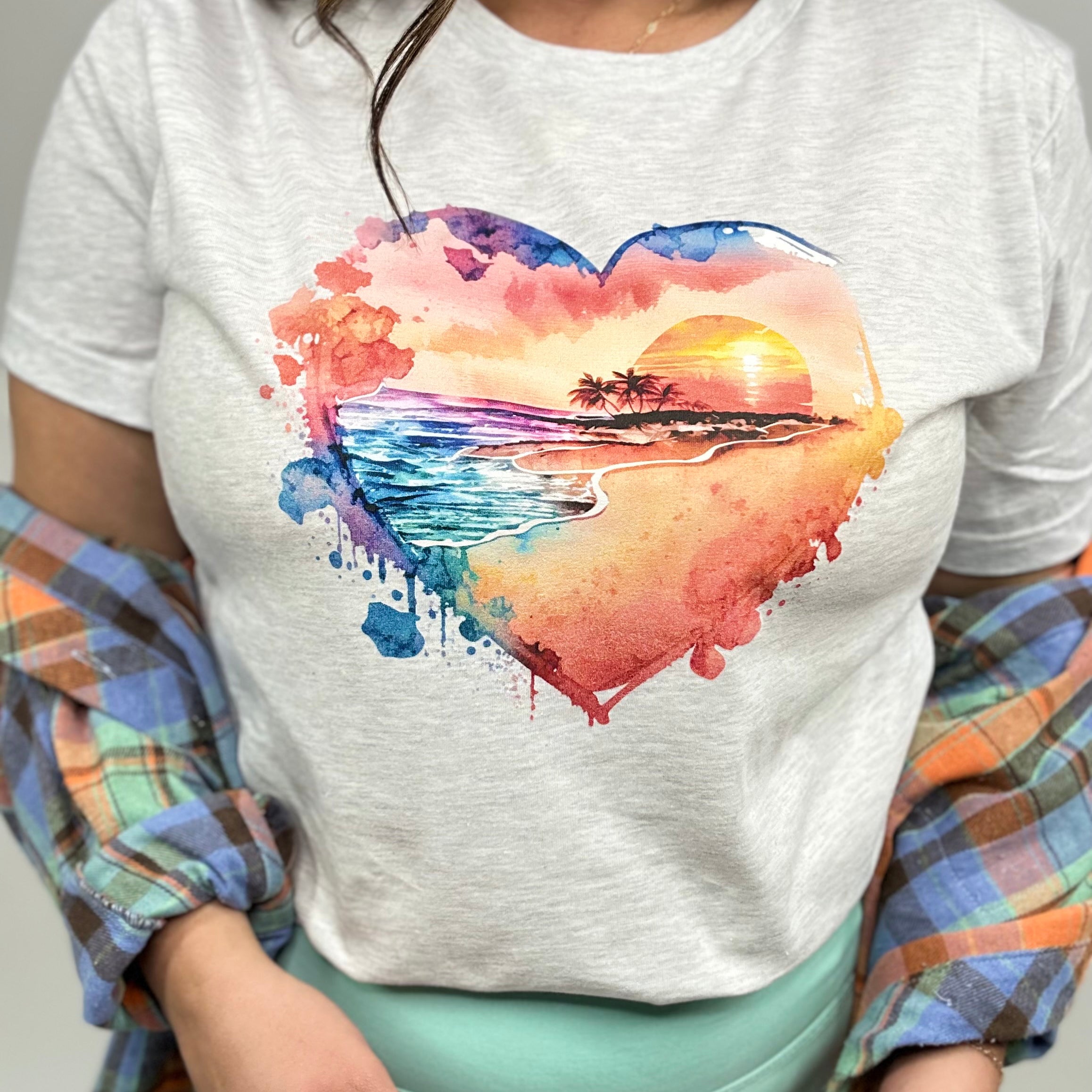 Beach Sunset in my Heart Graphic Tee-130 Graphic Tees-Heathered Boho-Heathered Boho Boutique, Women's Fashion and Accessories in Palmetto, FL