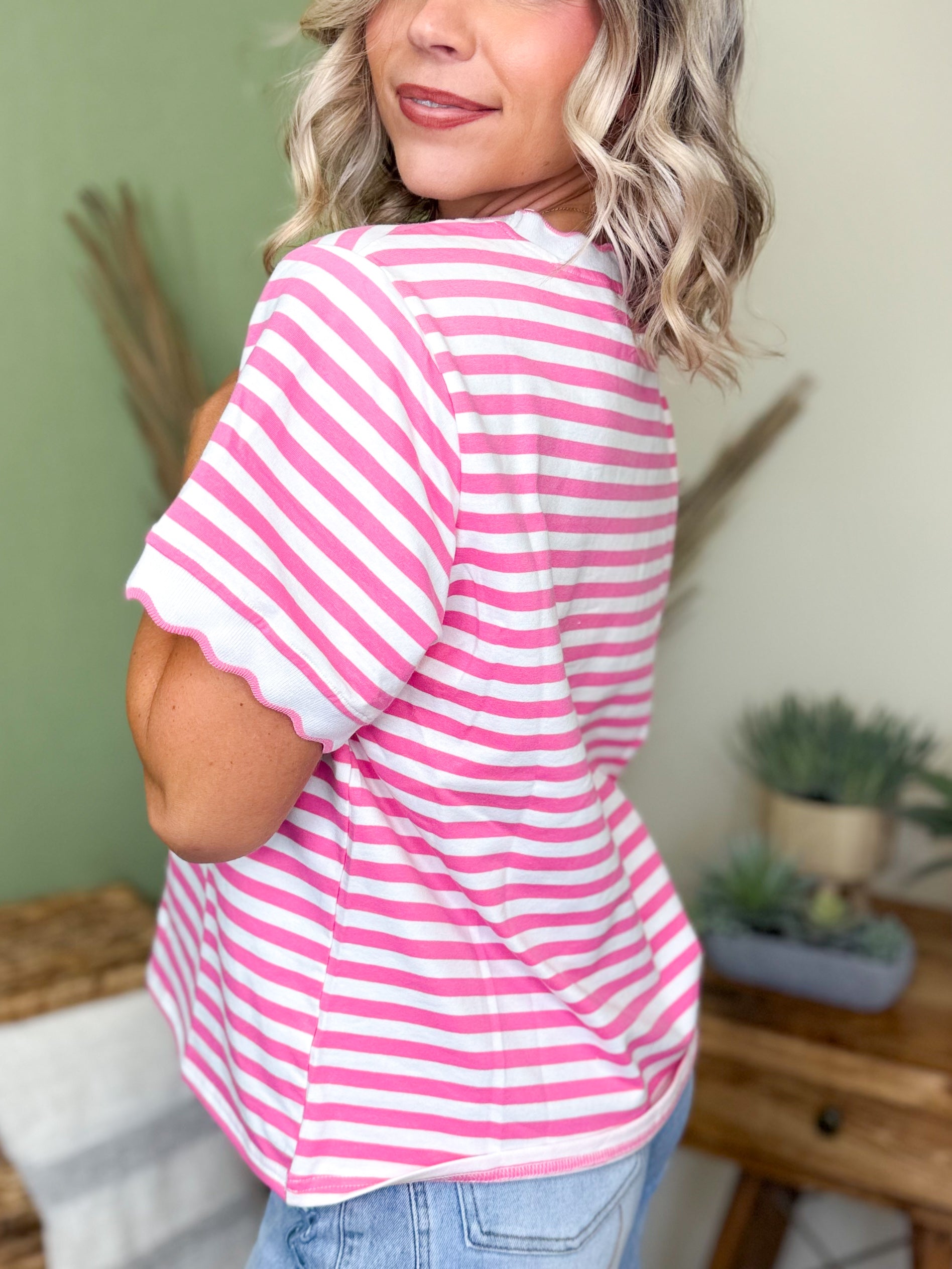 The Everyday Classic Striped Tee-110 SHORT SLEEVE TOP-POLAGRAM-Heathered Boho Boutique, Women's Fashion and Accessories in Palmetto, FL