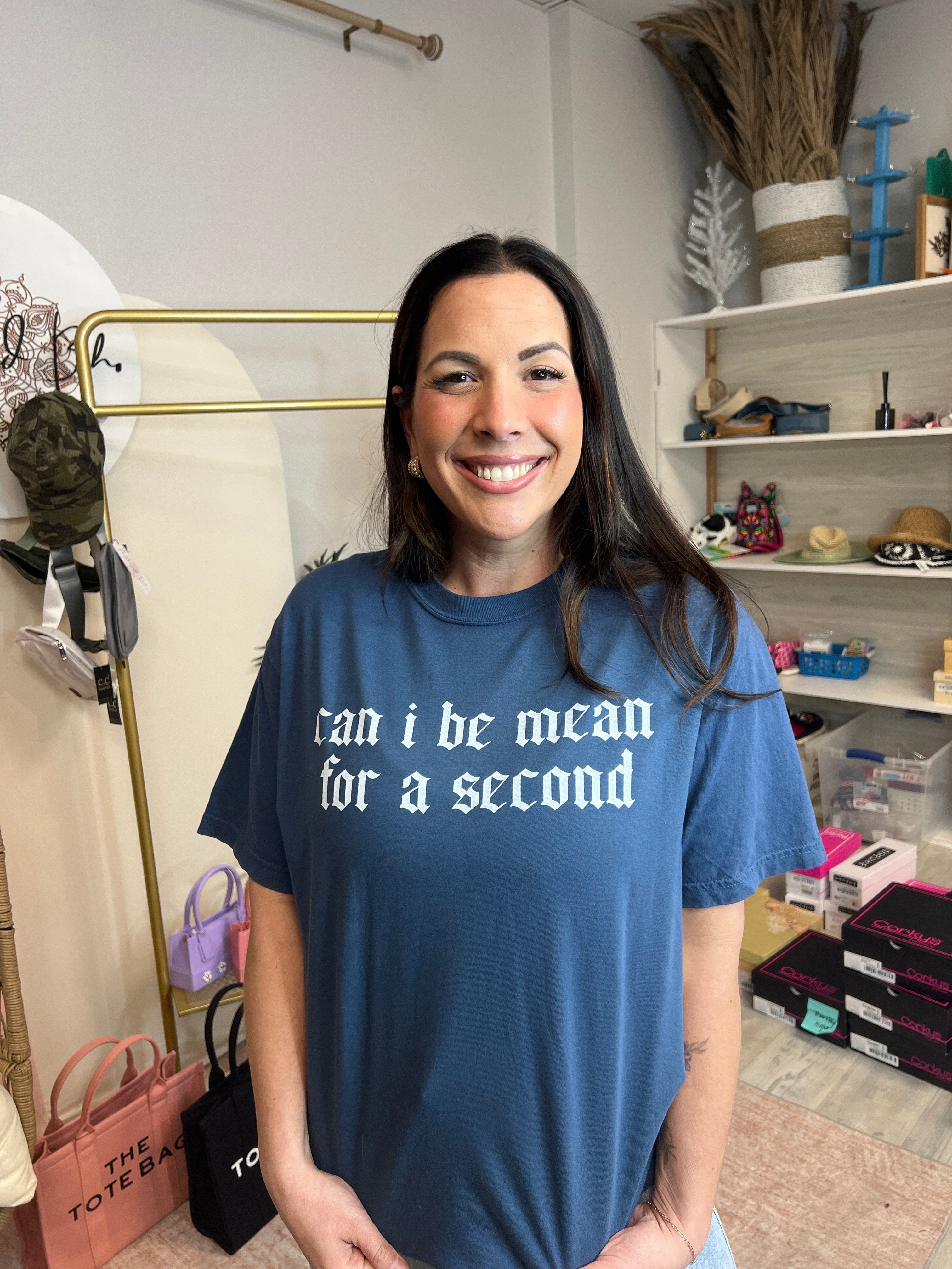 Mean For A Second Graphic Tee-130 Graphic Tees-Heathered Boho-Heathered Boho Boutique, Women's Fashion and Accessories in Palmetto, FL