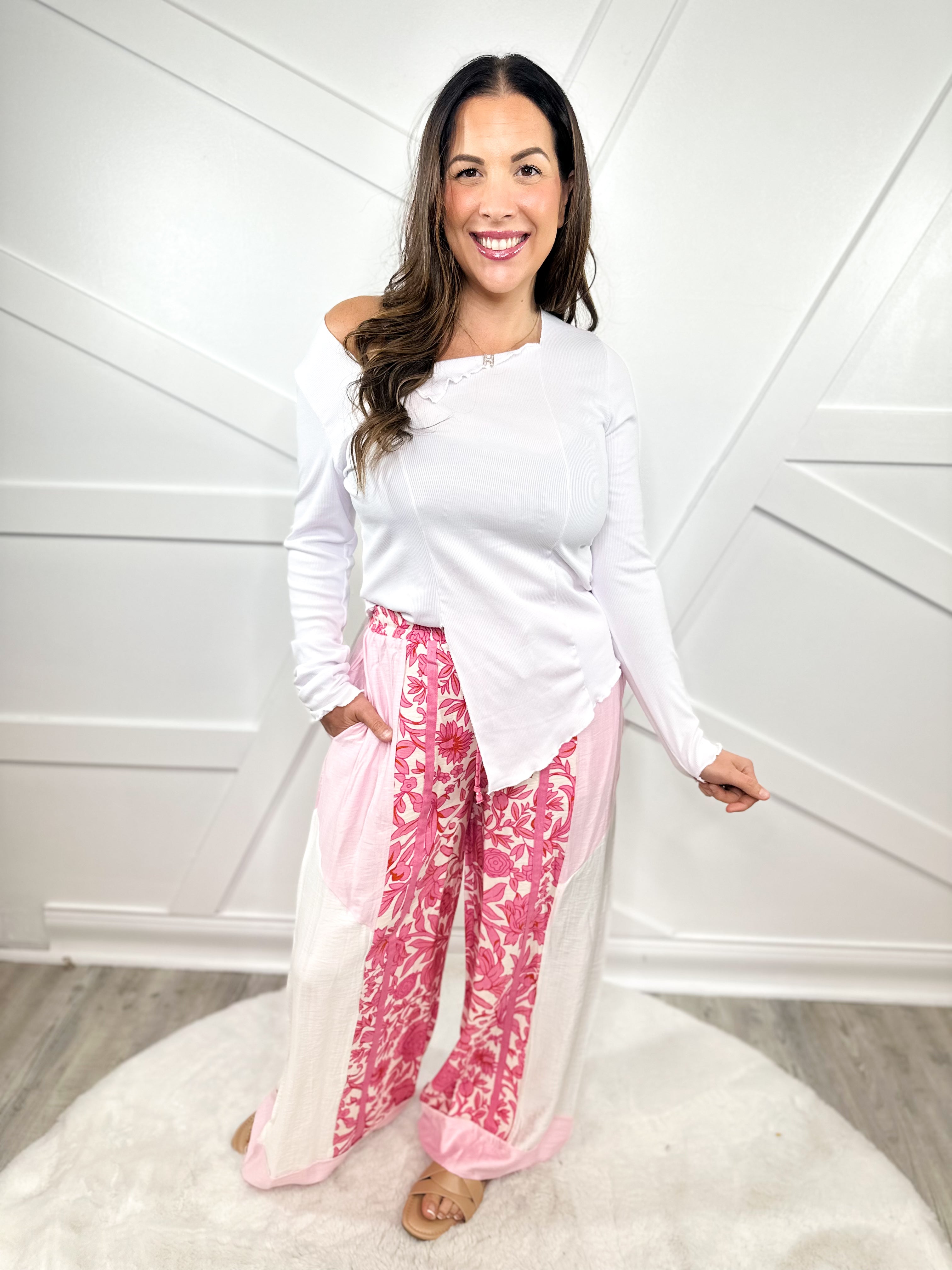 Free Spirit Asymmetrical Top- White-120 LONG SLEEVE TOPS-7TH RAY-Heathered Boho Boutique, Women's Fashion and Accessories in Palmetto, FL