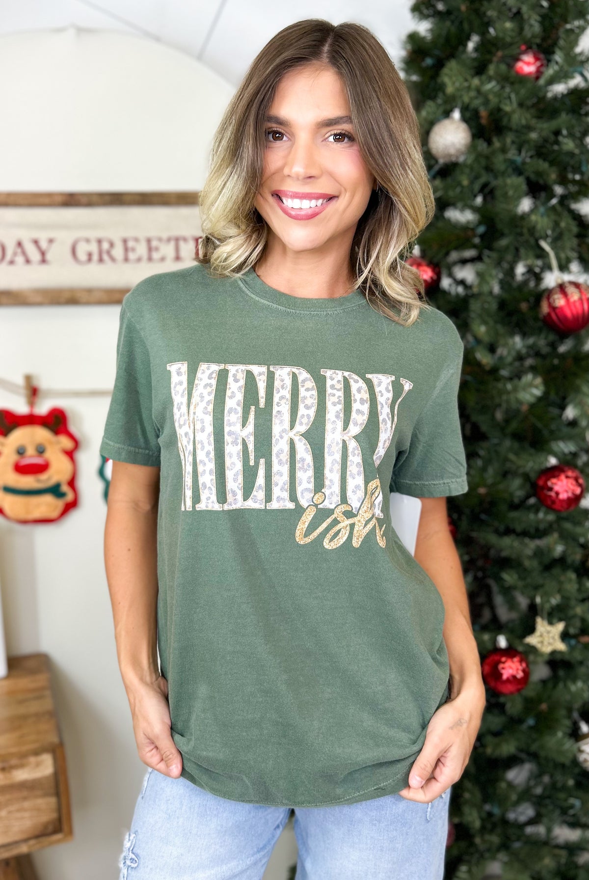 MERRY-ish Leopard Graphic Tee-130 Graphic Tees-Heathered Boho-Heathered Boho Boutique, Women's Fashion and Accessories in Palmetto, FL