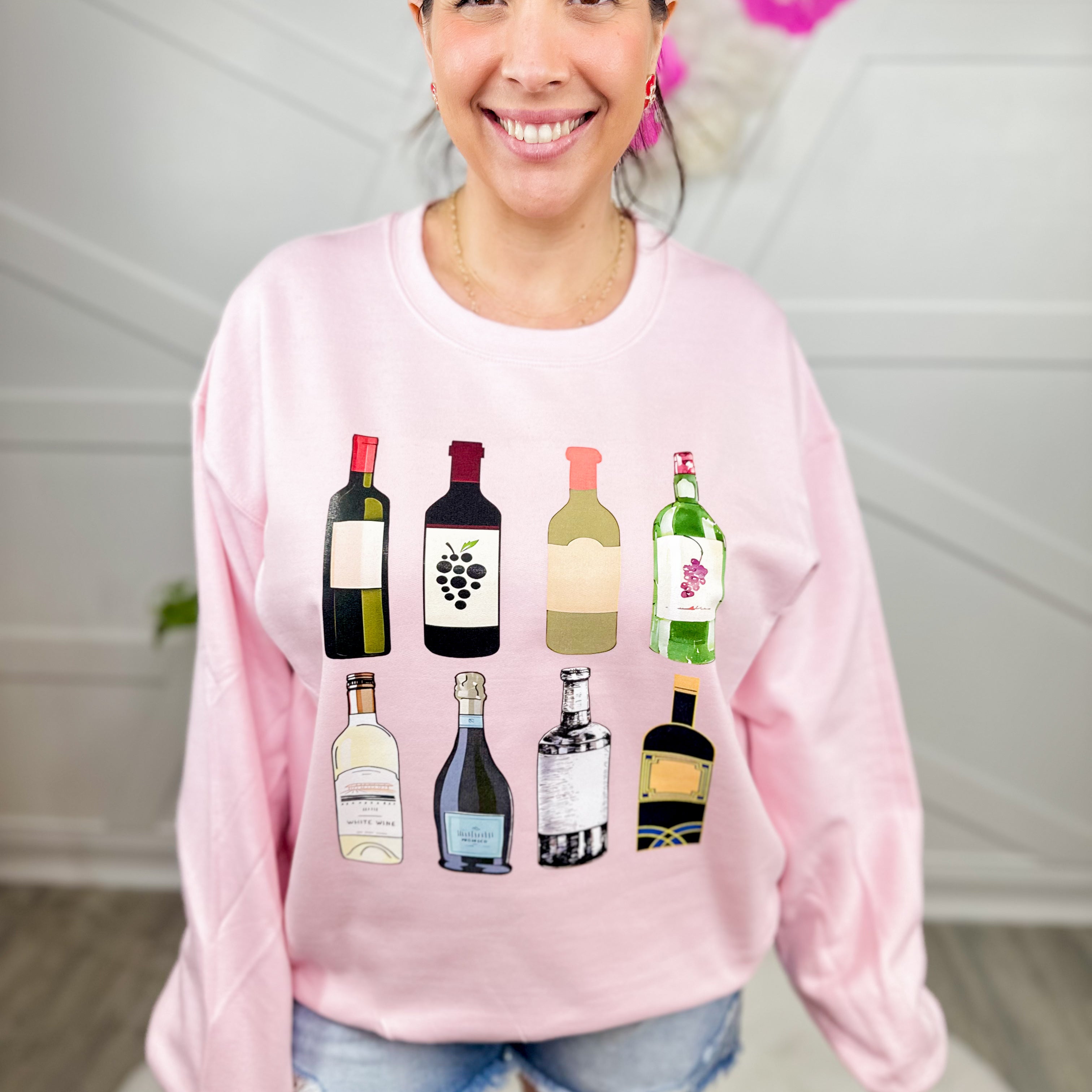 Wino Graphic Sweatshirt-125 Sweater-Heathered Boho-Heathered Boho Boutique, Women's Fashion and Accessories in Palmetto, FL