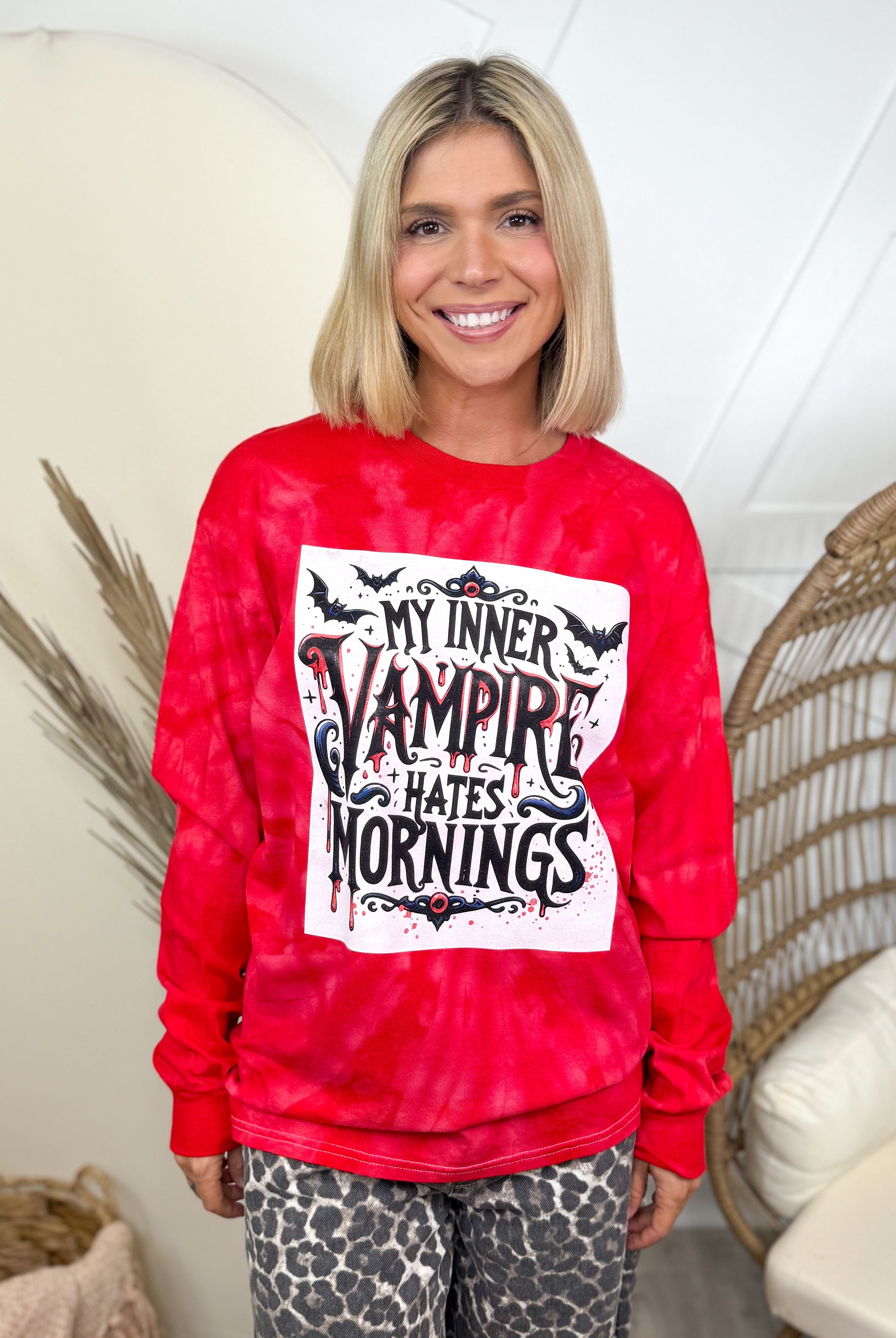 Inner Vampire Graphic Long Sleeve-130 Graphic Tees-Heathered Boho-Heathered Boho Boutique, Women's Fashion and Accessories in Palmetto, FL