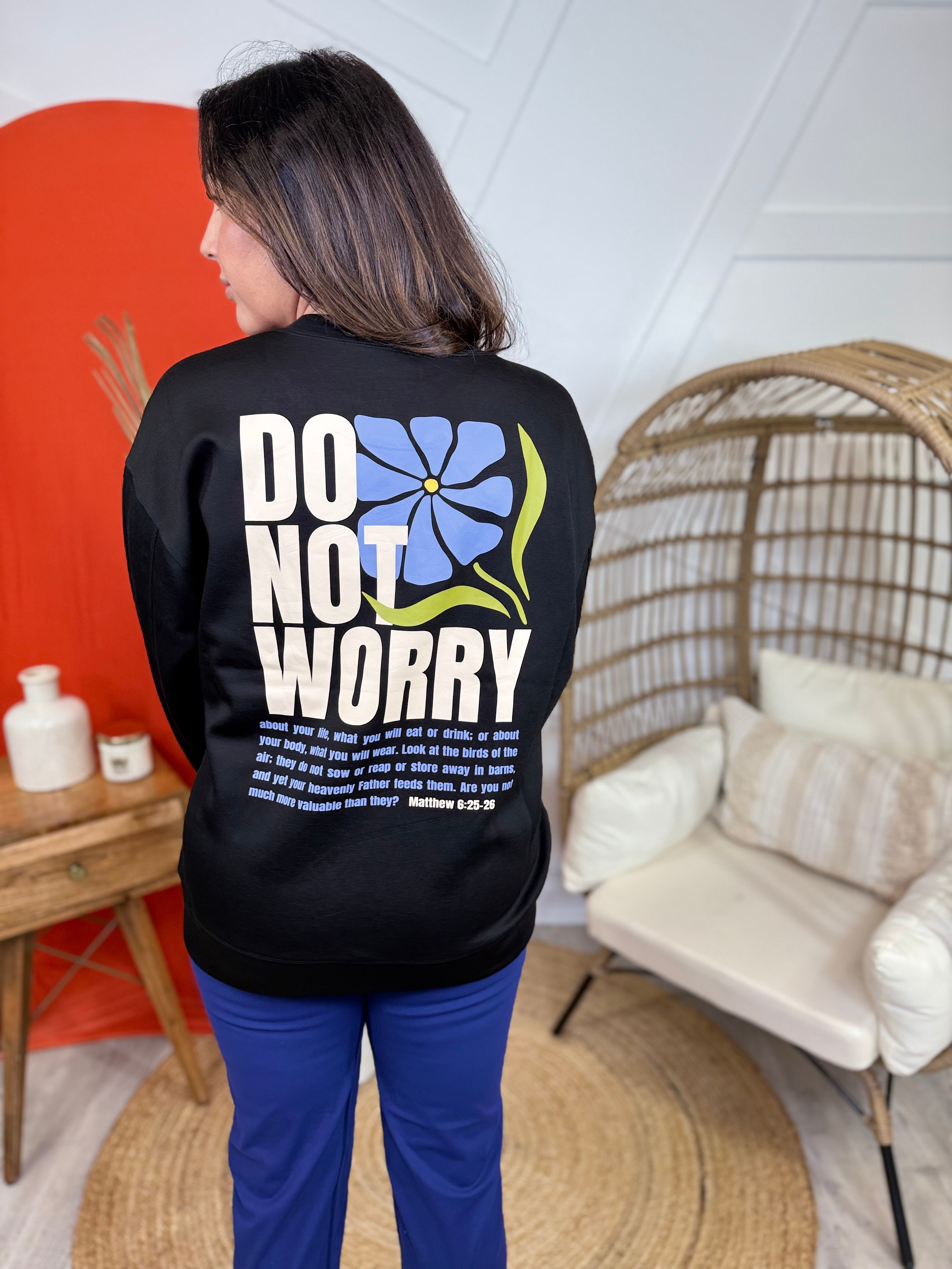 Do Not Worry Pullover Sweatshirt-120 Long Sleeve Tops-YELETE-Heathered Boho Boutique, Women's Fashion and Accessories in Palmetto, FL