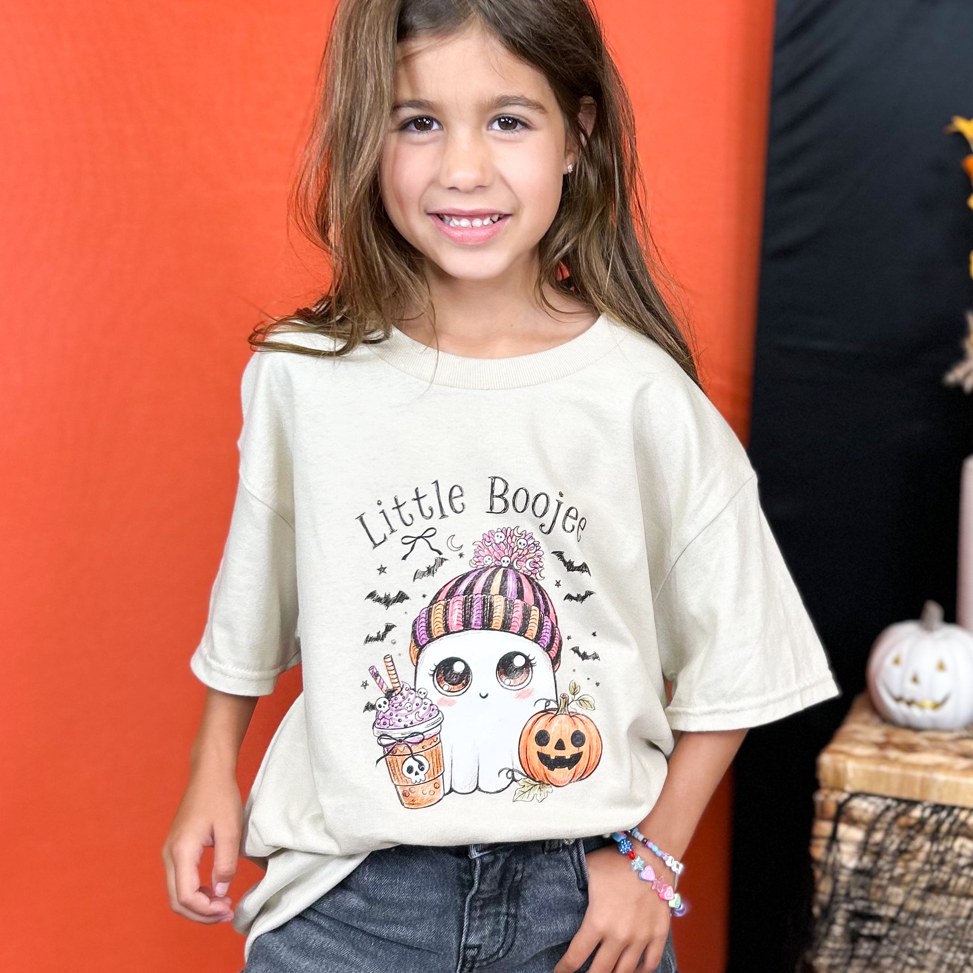 YOUTH - Little Boojee Ghost Graphic Tee-130 Graphic Tees-Heathered Boho-Heathered Boho Boutique, Women's Fashion and Accessories in Palmetto, FL