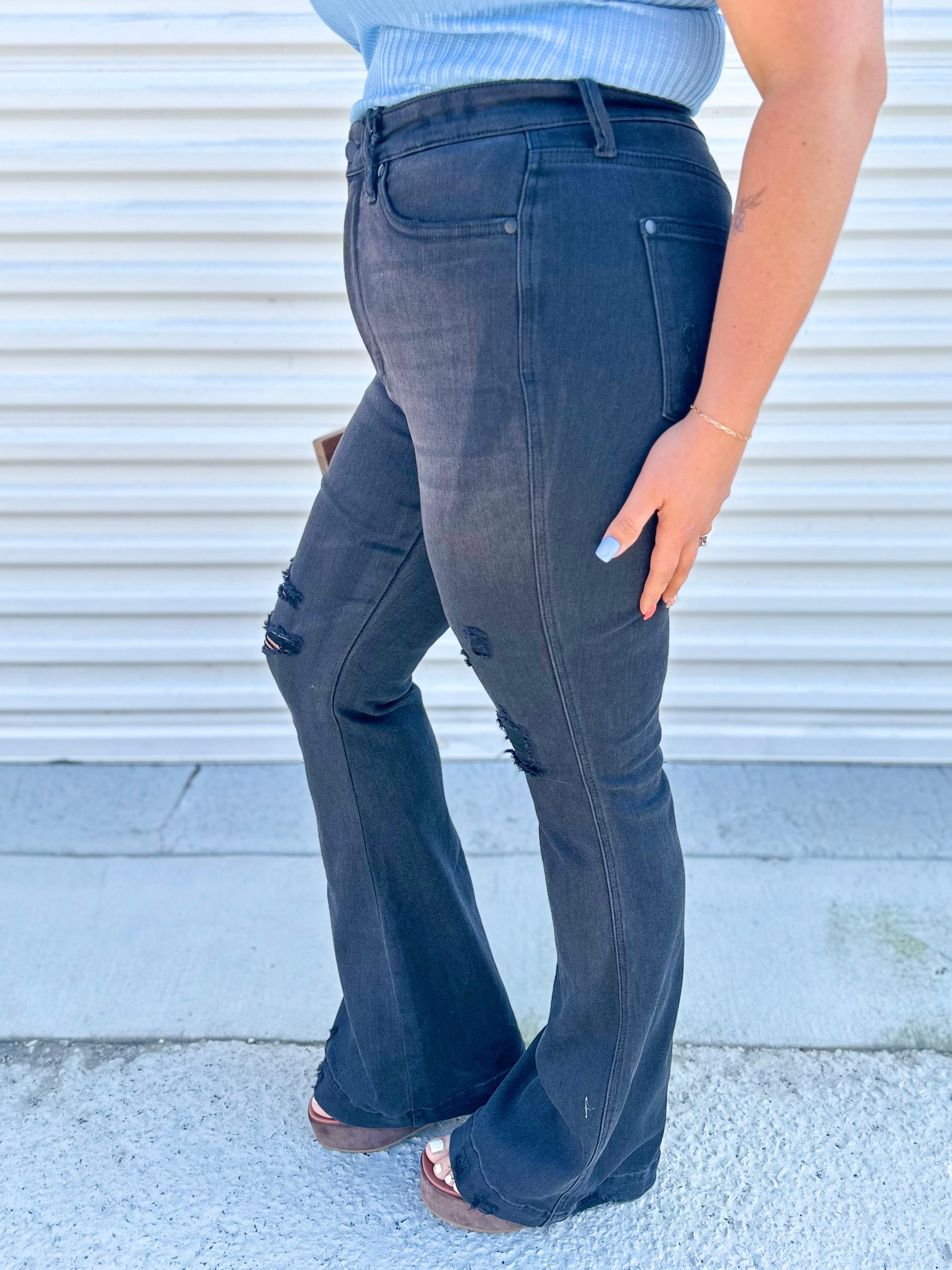 Slaying It Tummy Control Flare by Judy Blue-190 Jeans-Judy Blue-Heathered Boho Boutique, Women's Fashion and Accessories in Palmetto, FL