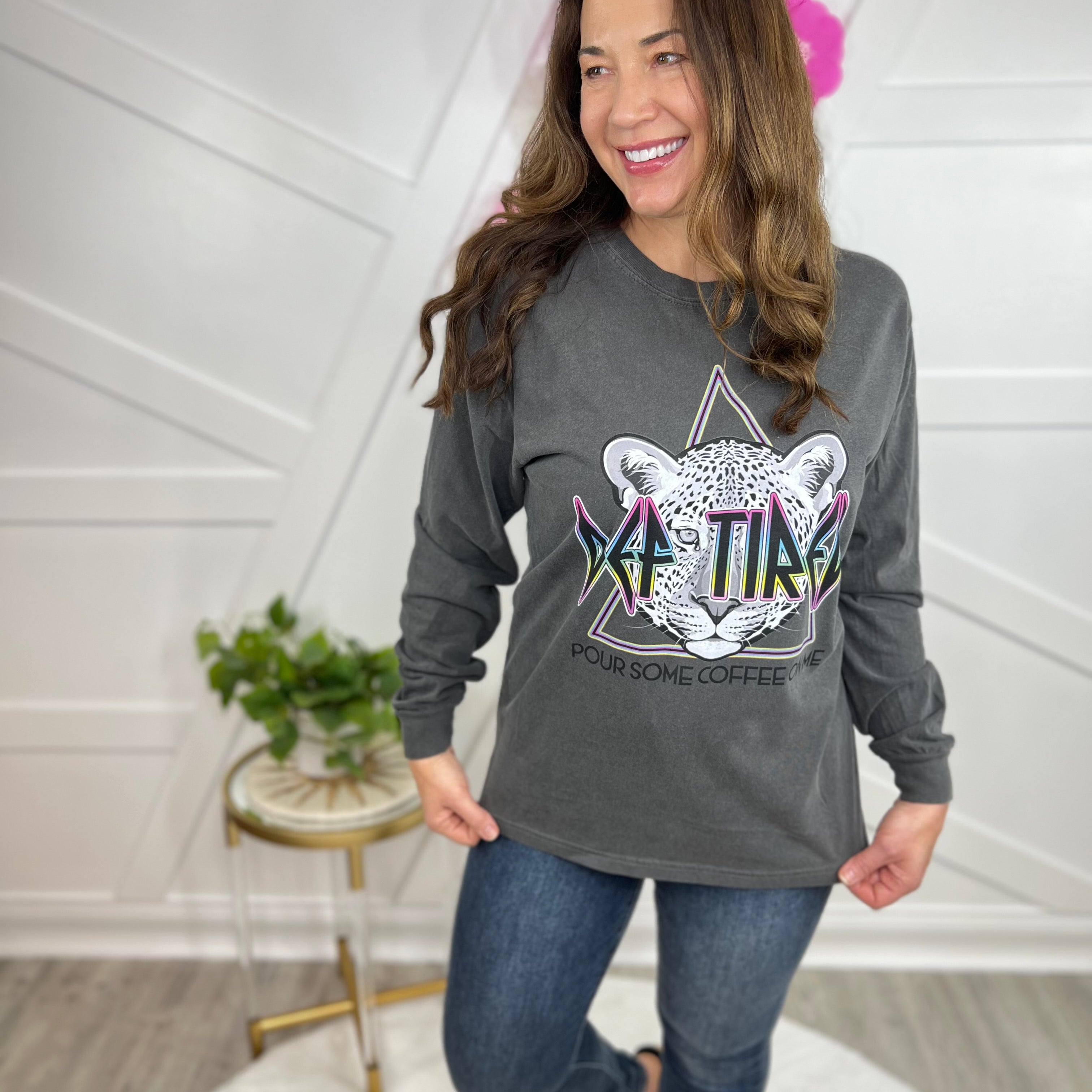 Def Tired Graphic Long Sleeve - Pepper-130 Graphic Tees-Heathered Boho-Heathered Boho Boutique, Women's Fashion and Accessories in Palmetto, FL