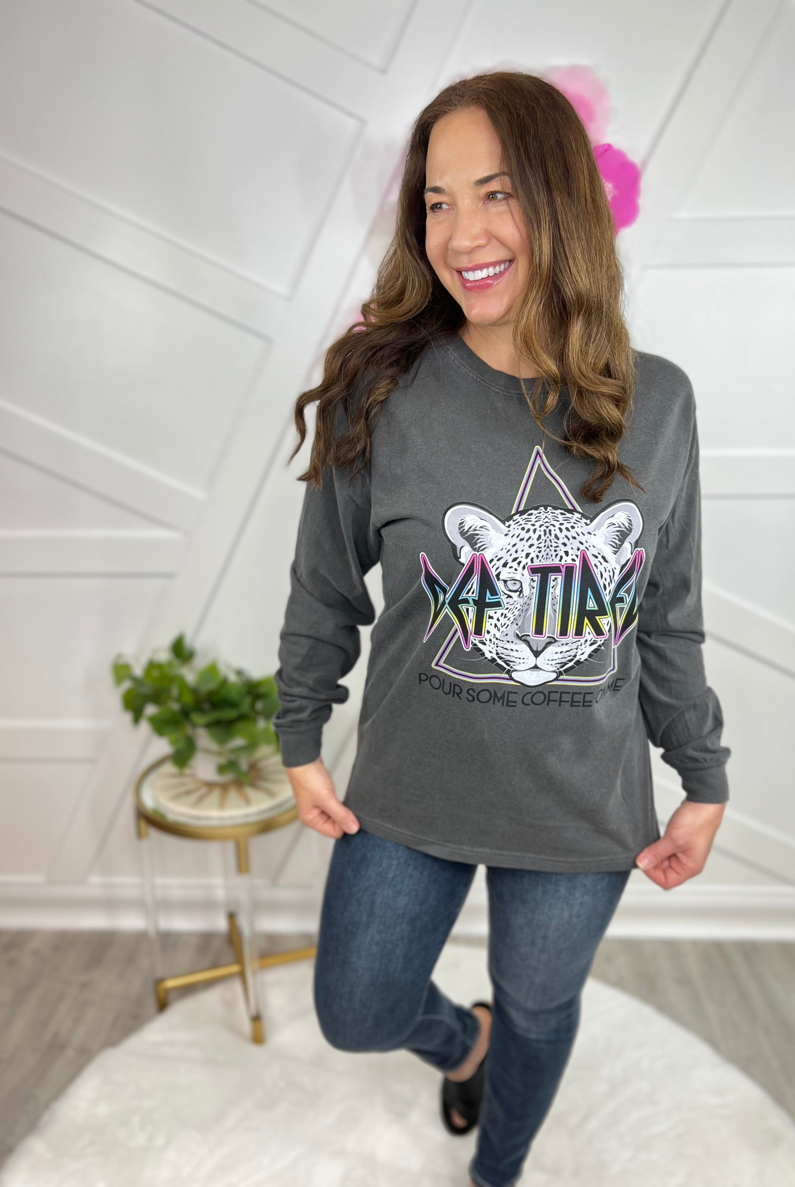 Def Tired Graphic Long Sleeve - Pepper-130 Graphic Tees-Heathered Boho-Heathered Boho Boutique, Women's Fashion and Accessories in Palmetto, FL