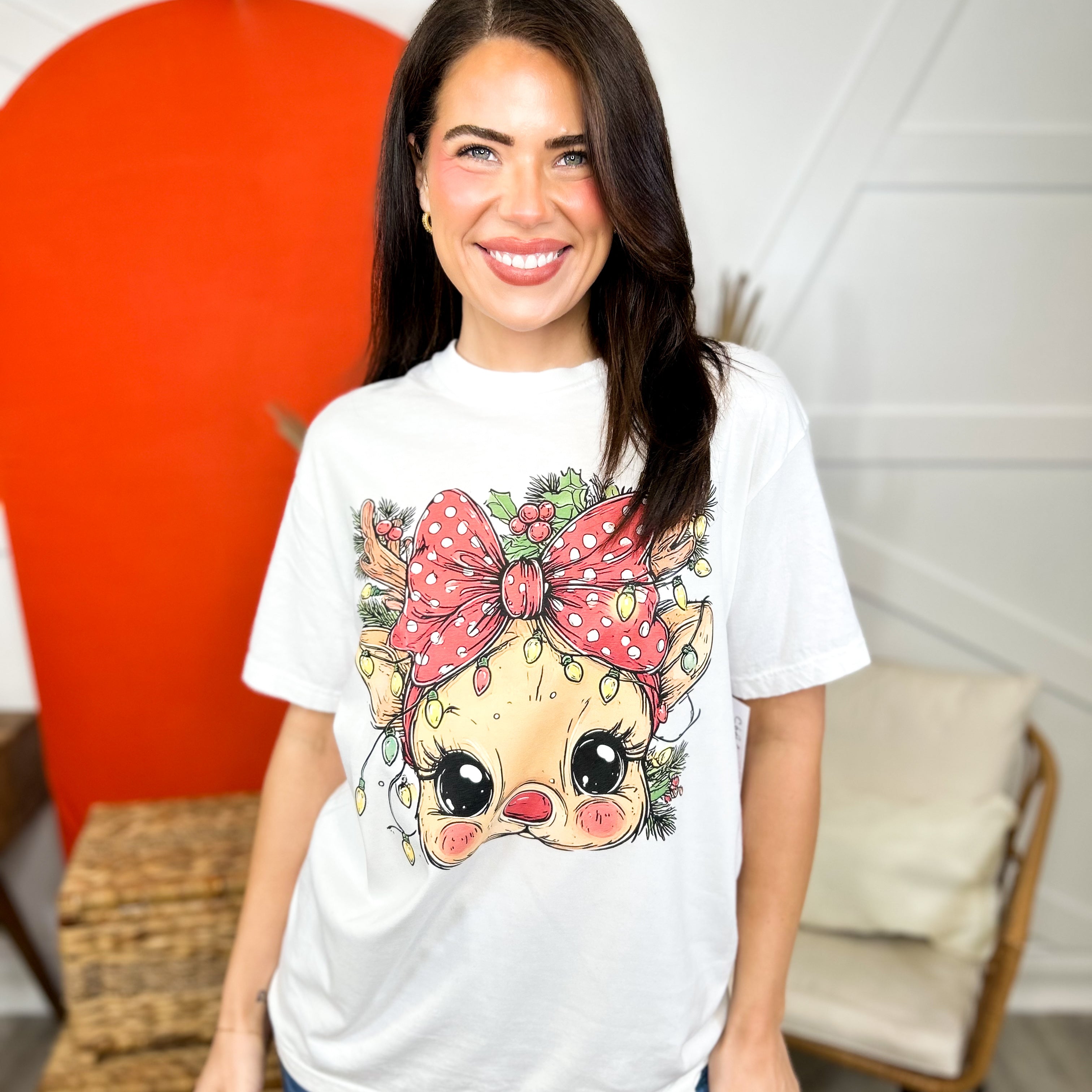 Kids Little Reindeer Graphic Tee-130 Graphic Tees-Heathered Boho-Heathered Boho Boutique, Women's Fashion and Accessories in Palmetto, FL