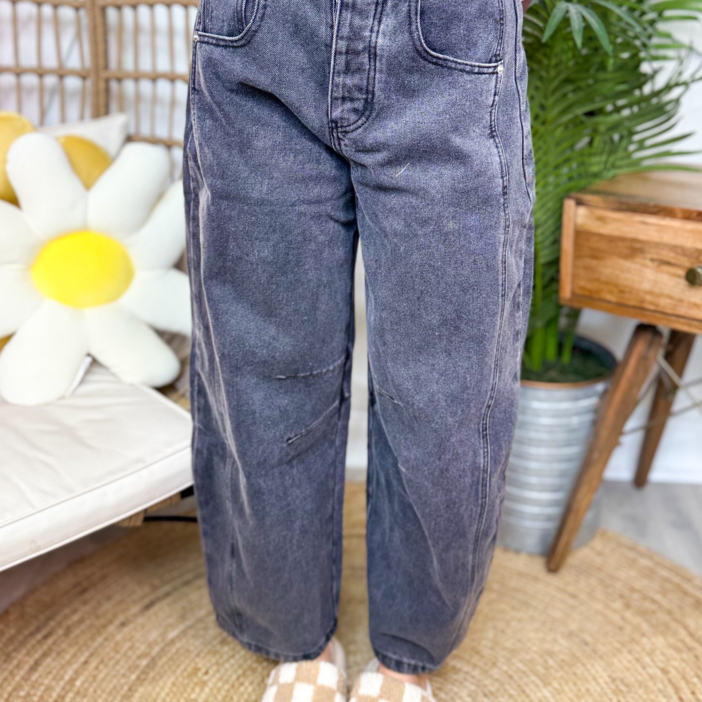 Dare To Be Free Barrel Pants-190 Jeans-Davi & Dani-Heathered Boho Boutique, Women's Fashion and Accessories in Palmetto, FL