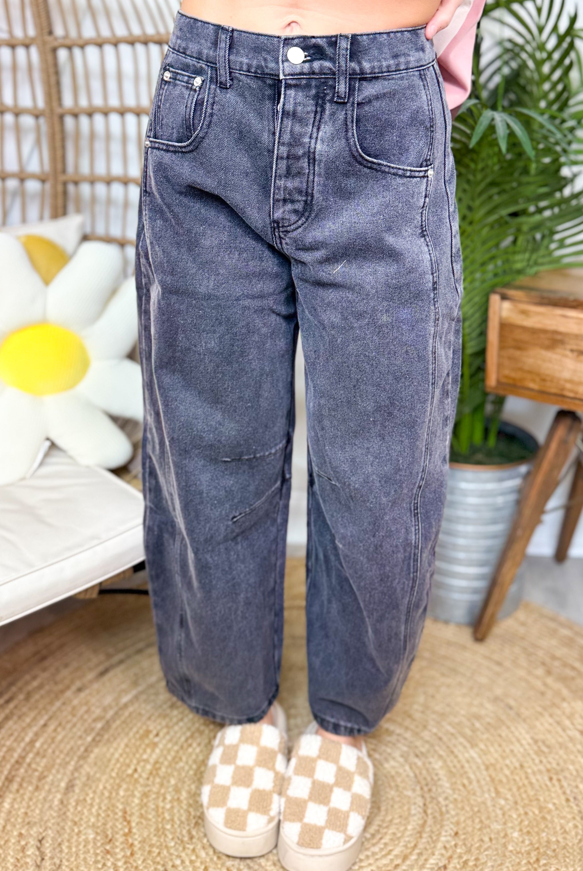 Dare To Be Free Barrel Pants-190 Jeans-Davi & Dani-Heathered Boho Boutique, Women's Fashion and Accessories in Palmetto, FL