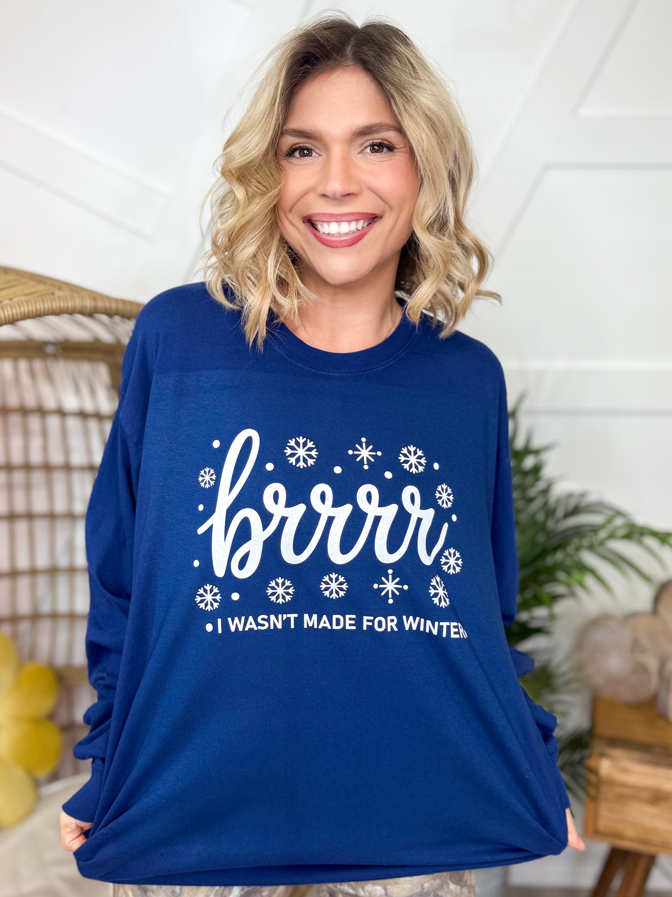 Brrrr Graphic Long Sleeve-130 Graphic Tees-Heathered Boho-Heathered Boho Boutique, Women's Fashion and Accessories in Palmetto, FL