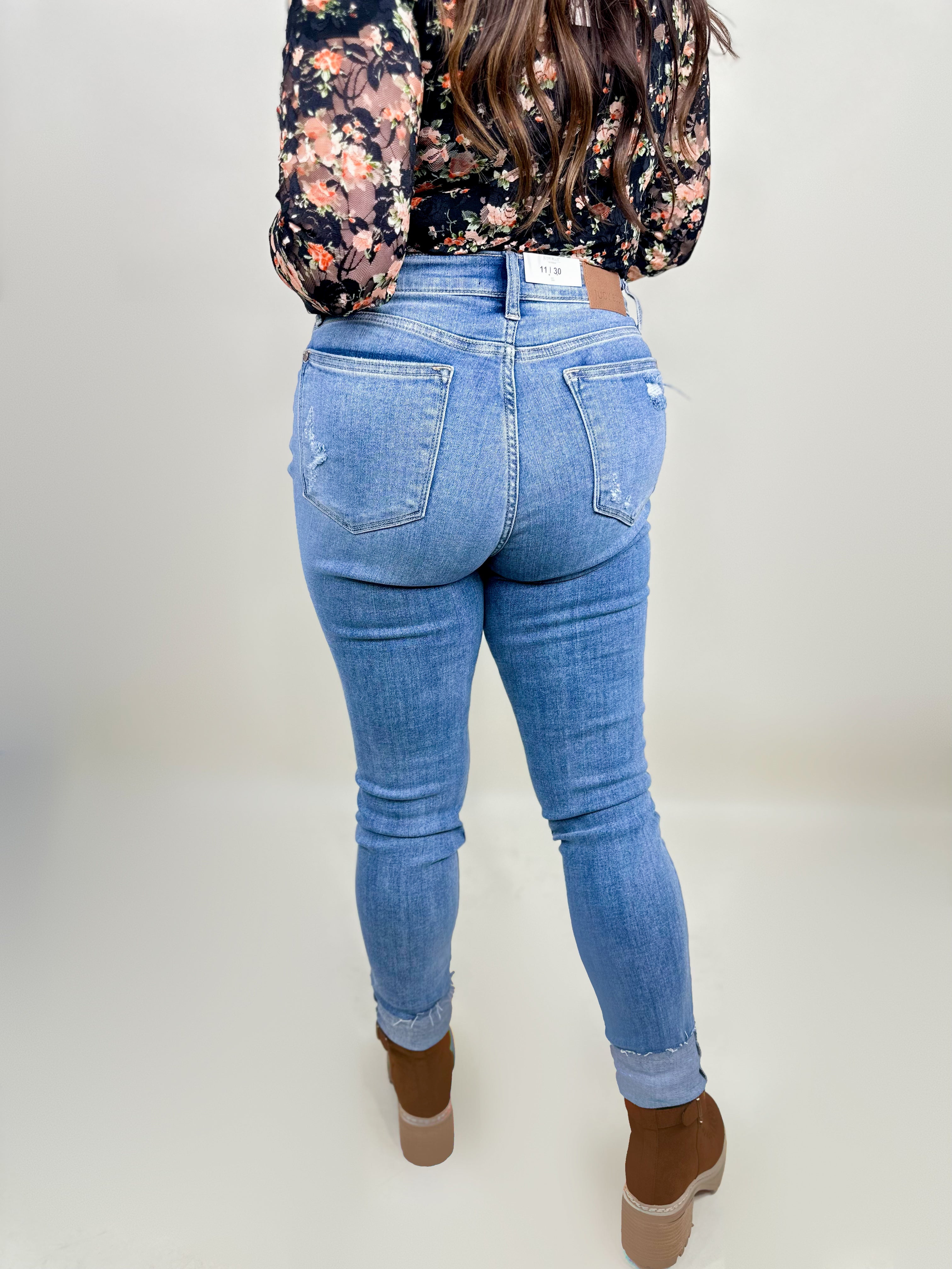 Skip in My Step Skinny Jeans by Judy Blue-190 Jeans-Judy Blue-Heathered Boho Boutique, Women's Fashion and Accessories in Palmetto, FL