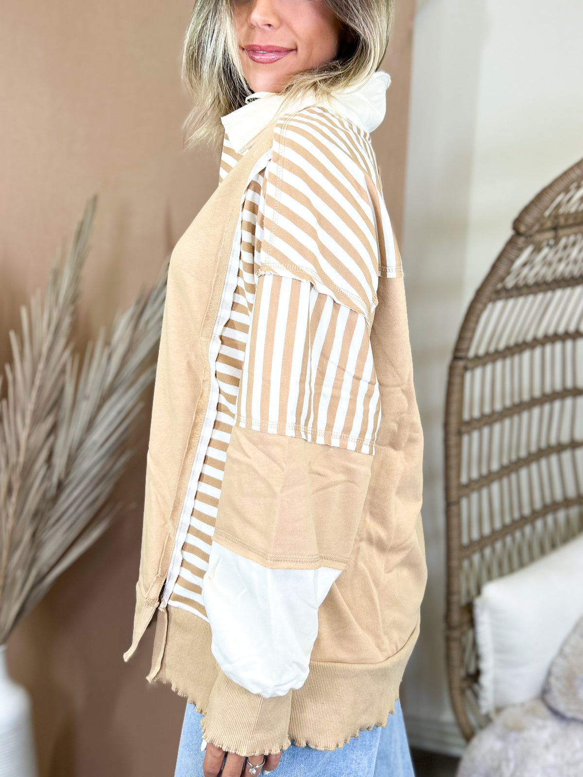 Vintage Rugby Sweatshirt-120 LONG SLEEVE TOPS-VERY J-Heathered Boho Boutique, Women's Fashion and Accessories in Palmetto, FL