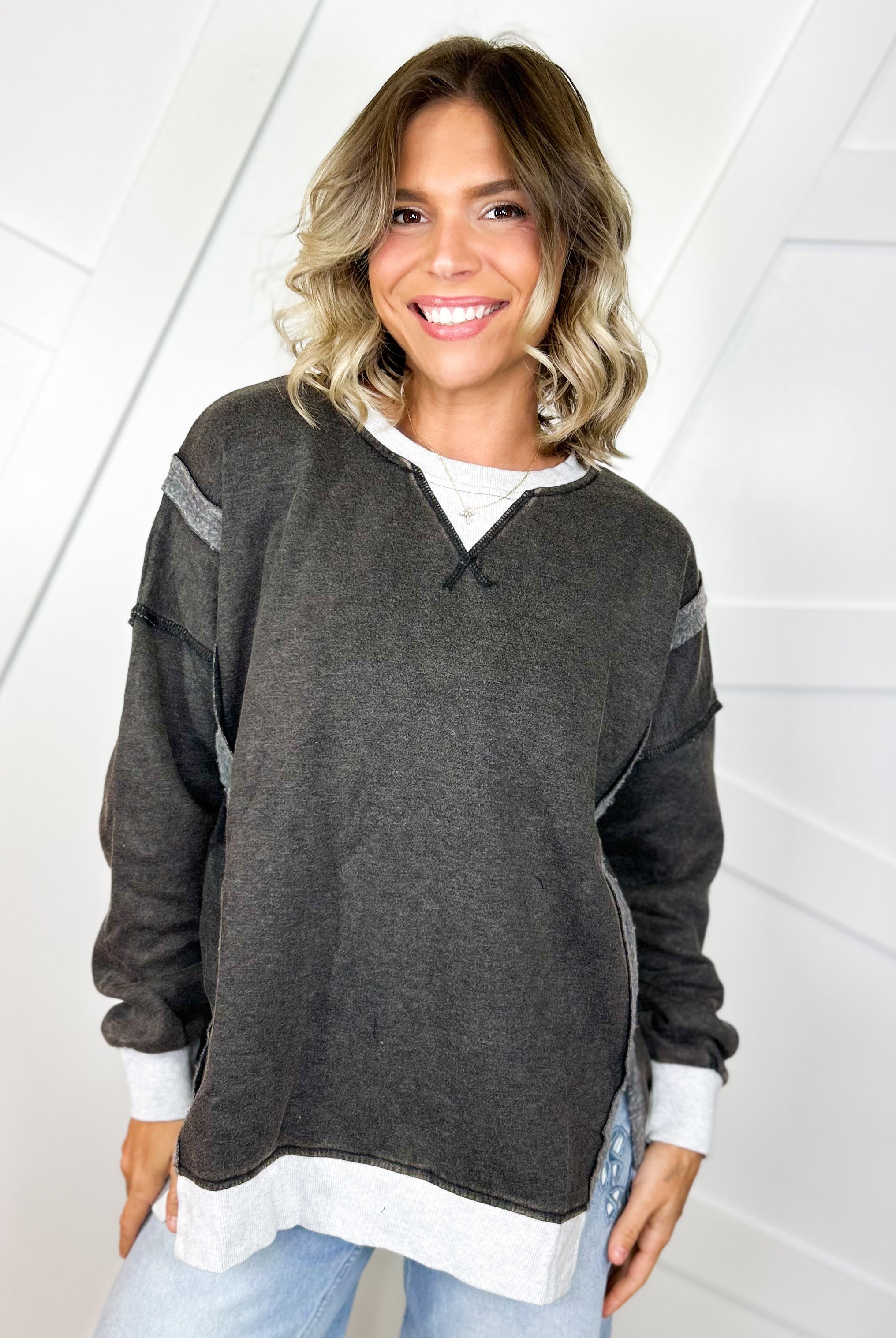 The Weekend Washed Pullover-120 LONG SLEEVE TOPS-ZENANA-Heathered Boho Boutique, Women's Fashion and Accessories in Palmetto, FL