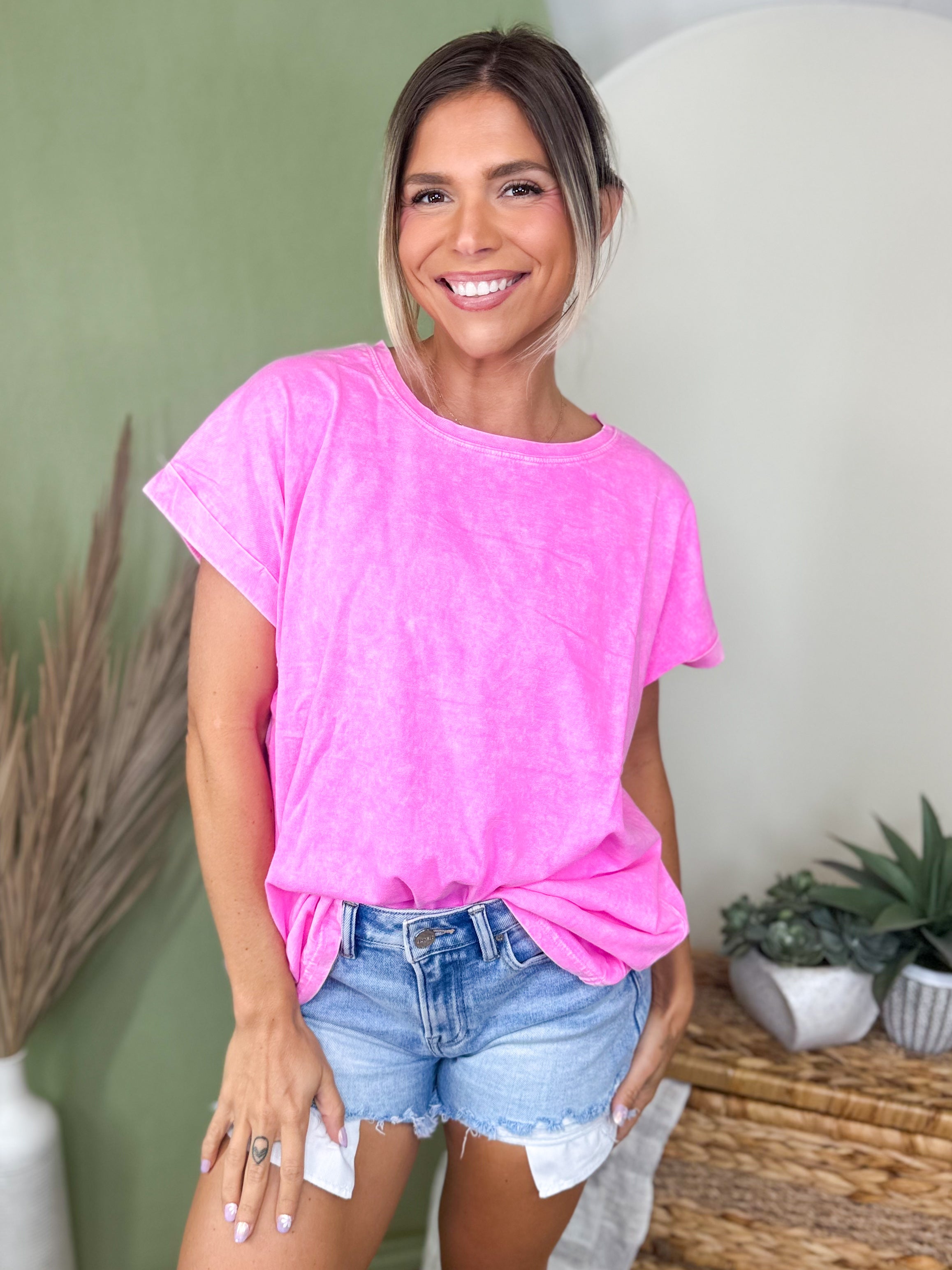 The Sunny Side Tee-110 SHORT SLEEVE TOP-ZENANA-Heathered Boho Boutique, Women's Fashion and Accessories in Palmetto, FL