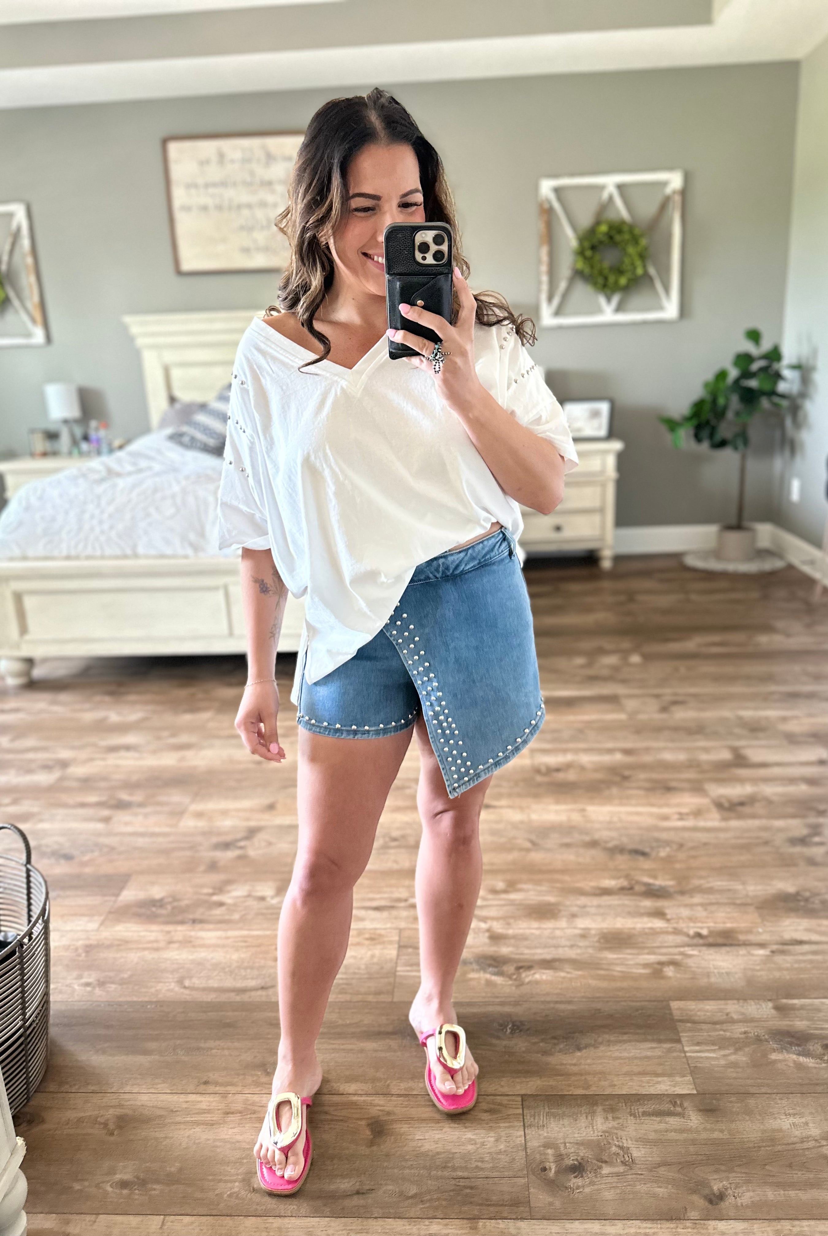 Christina Denim Skort-170 Skort/ Skirt-NINA ROSSI JEANS-Heathered Boho Boutique, Women's Fashion and Accessories in Palmetto, FL