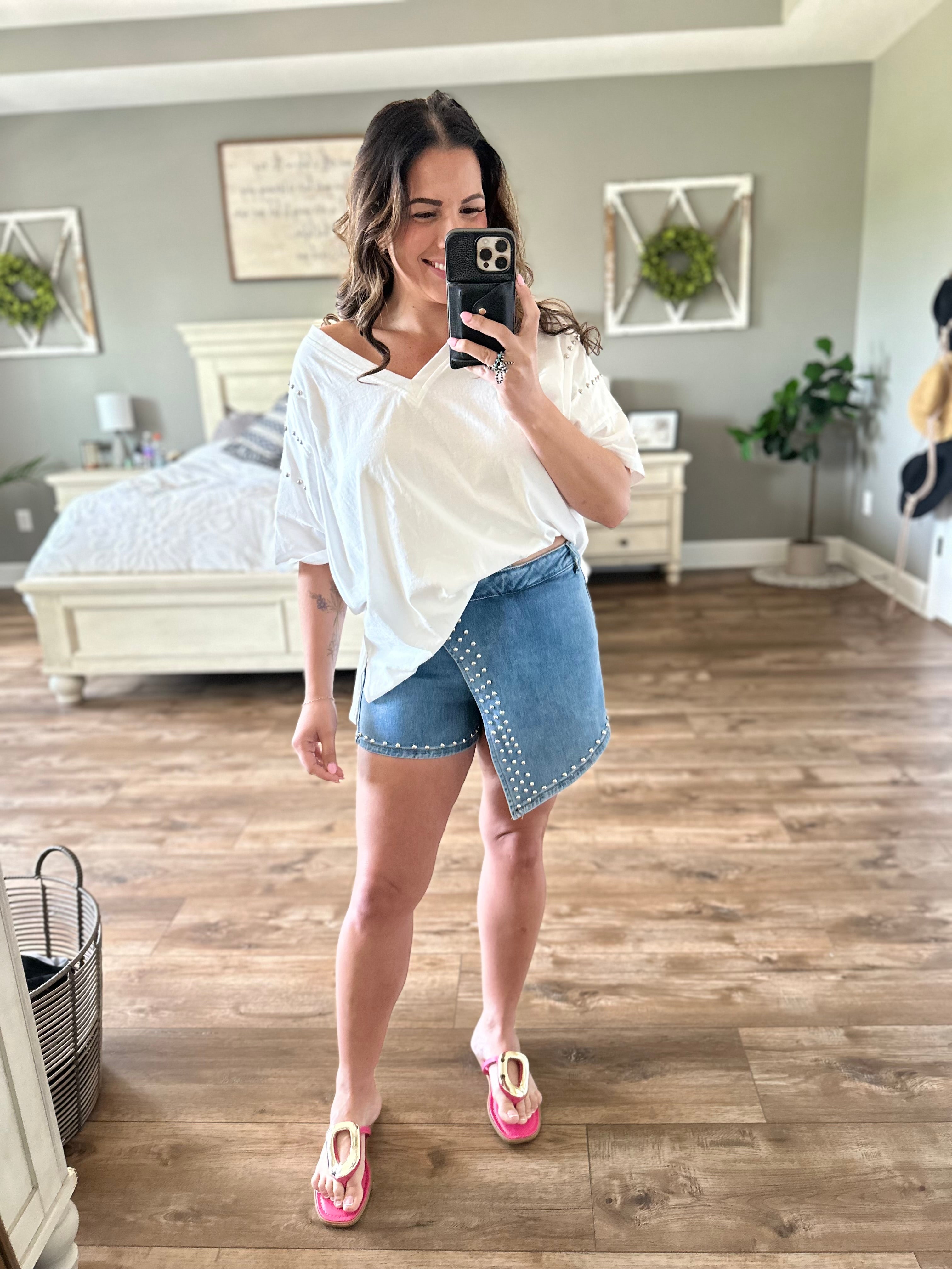 Christina Denim Skort-170 Skort/ Skirt-NINA ROSSI JEANS-Heathered Boho Boutique, Women's Fashion and Accessories in Palmetto, FL