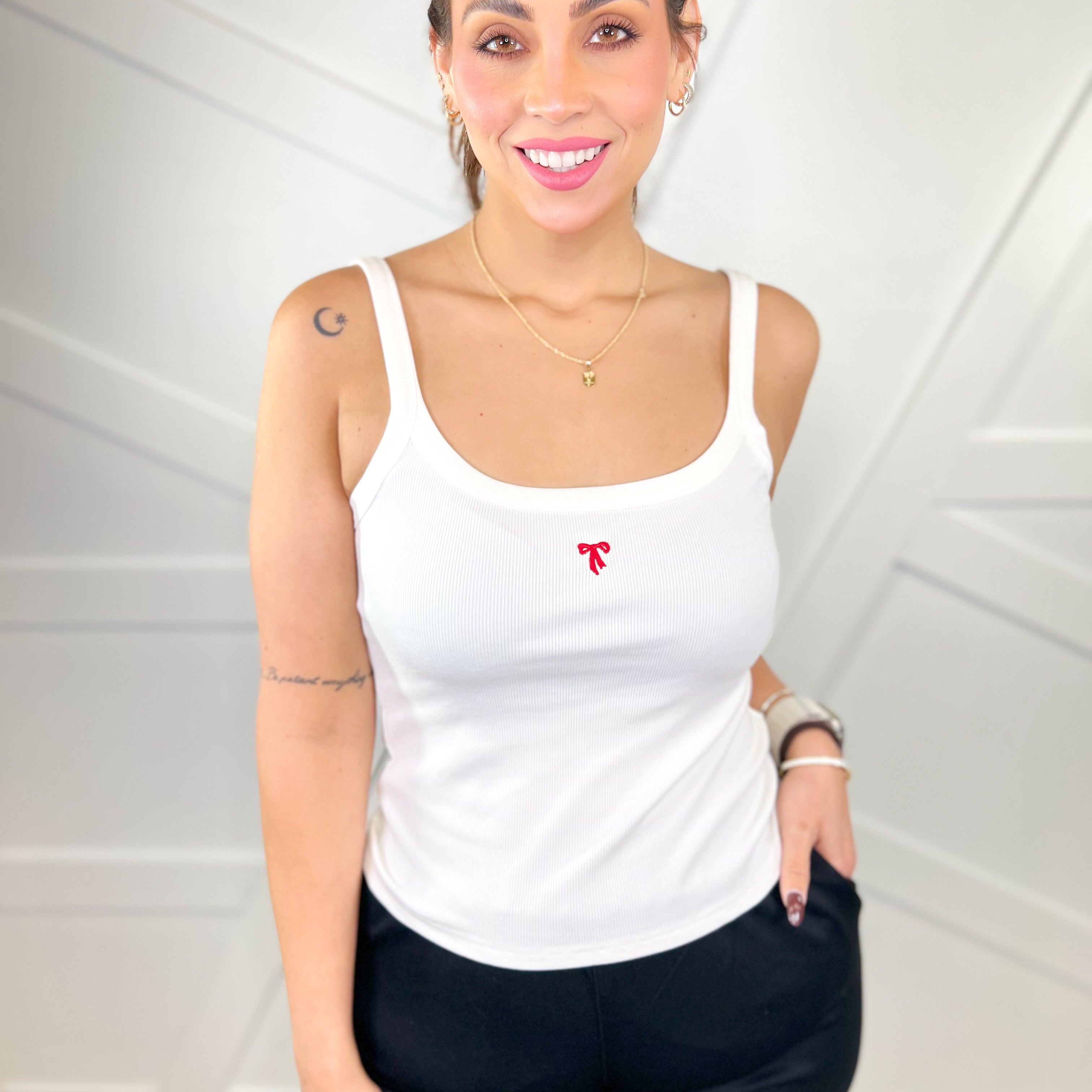 Bow Tank Top-100 TANK/CROP TOPS-White Birch-Heathered Boho Boutique, Women's Fashion and Accessories in Palmetto, FL