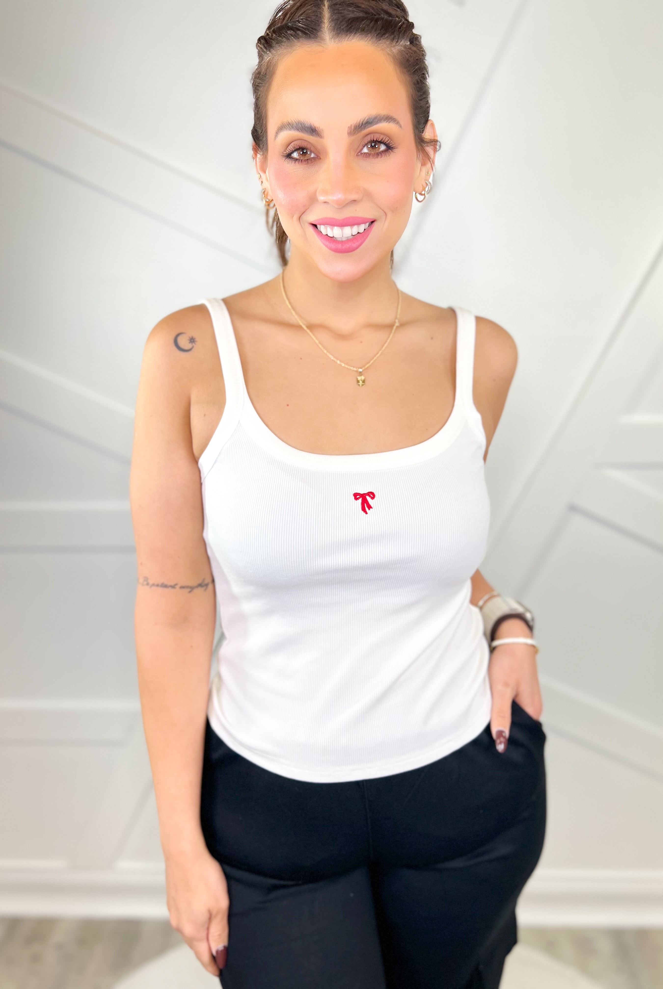 Bow Tank Top-100 TANK/CROP TOPS-White Birch-Heathered Boho Boutique, Women's Fashion and Accessories in Palmetto, FL