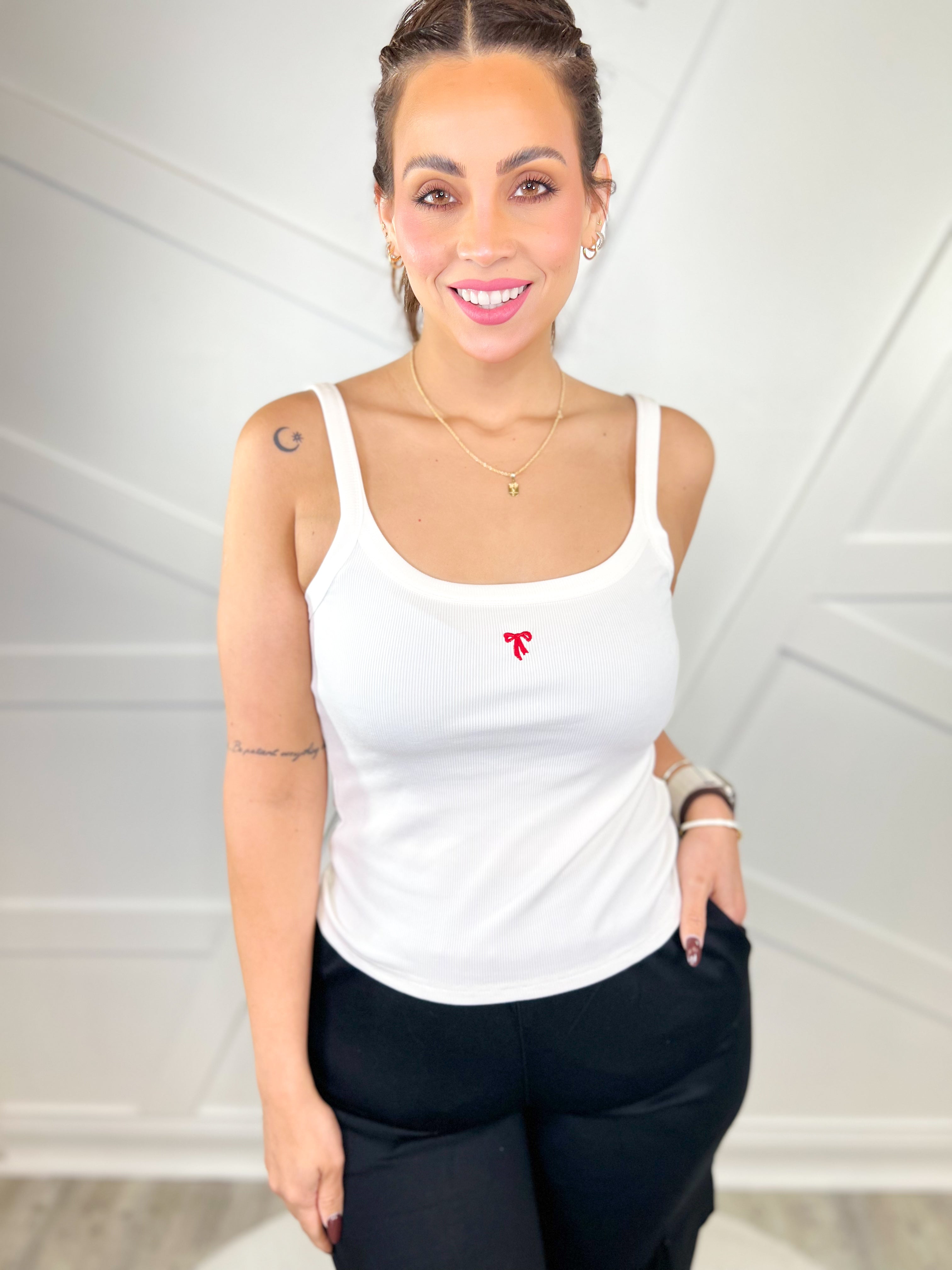 Bow Tank Top-100 TANK/CROP TOPS-White Birch-Heathered Boho Boutique, Women's Fashion and Accessories in Palmetto, FL