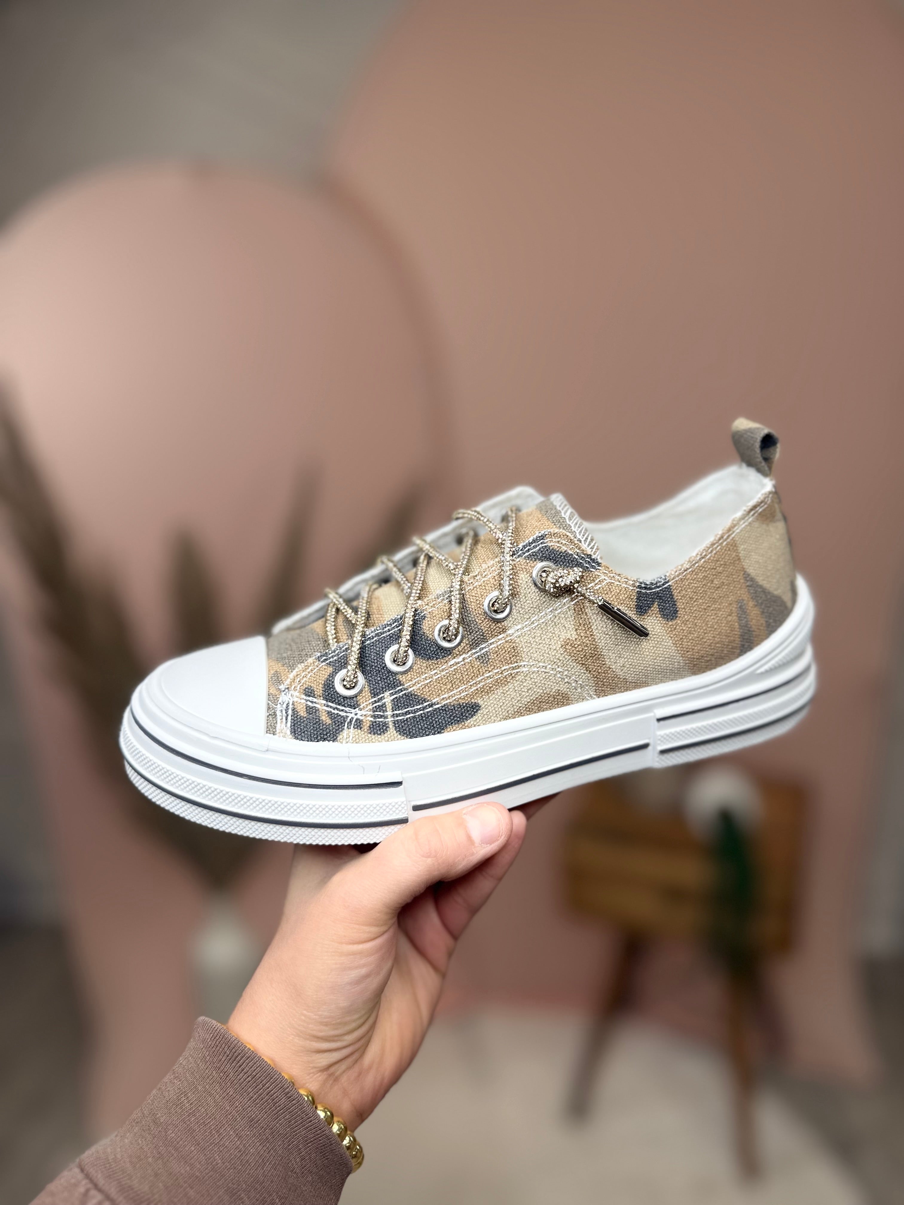 Aman Camo Sneakers - Sand-350 SHOES-Very G-Heathered Boho Boutique, Women's Fashion and Accessories in Palmetto, FL