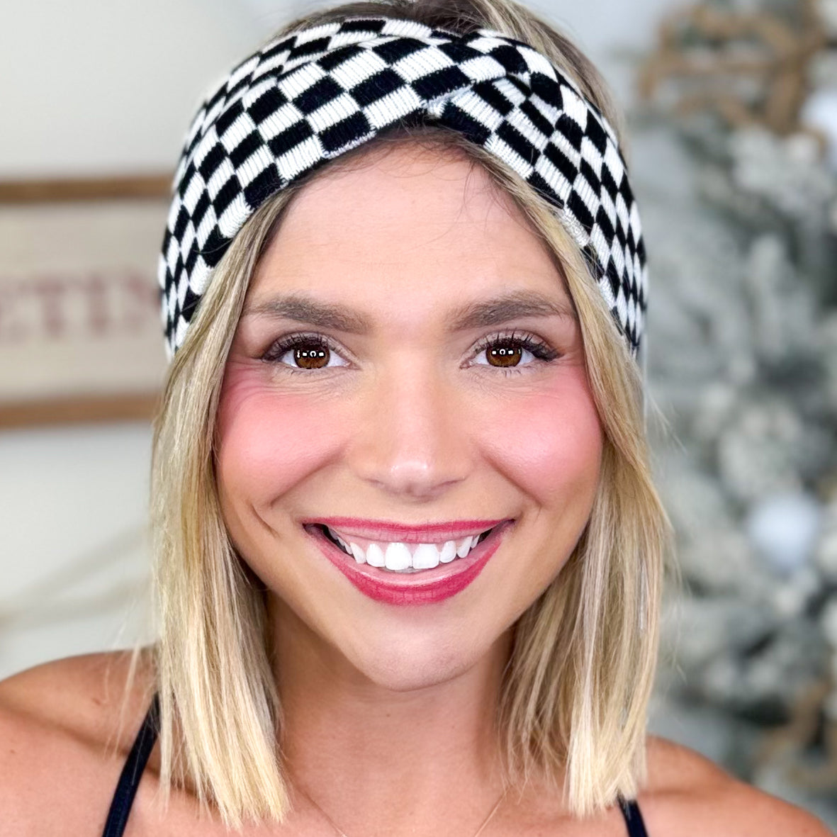 Checkerboard Knit Headwrap-330 Headwear-Clovered Accessories-Heathered Boho Boutique, Women's Fashion and Accessories in Palmetto, FL
