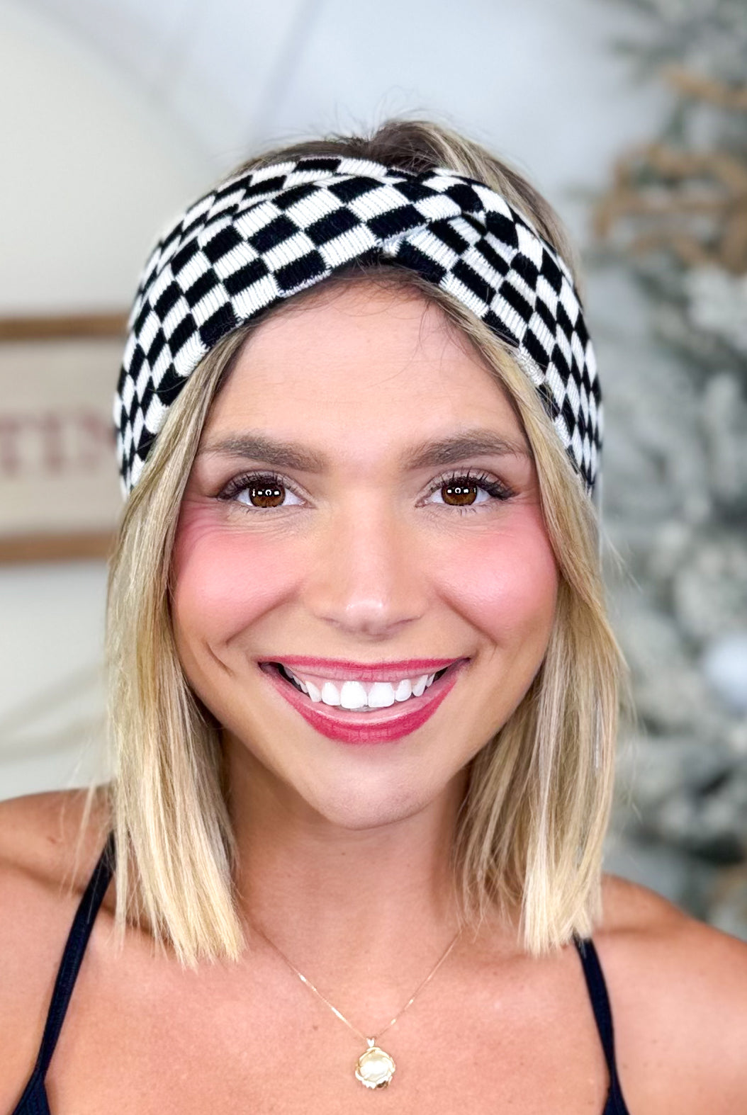 Checkerboard Knit Headwrap-330 Headwear-Clovered Accessories-Heathered Boho Boutique, Women's Fashion and Accessories in Palmetto, FL