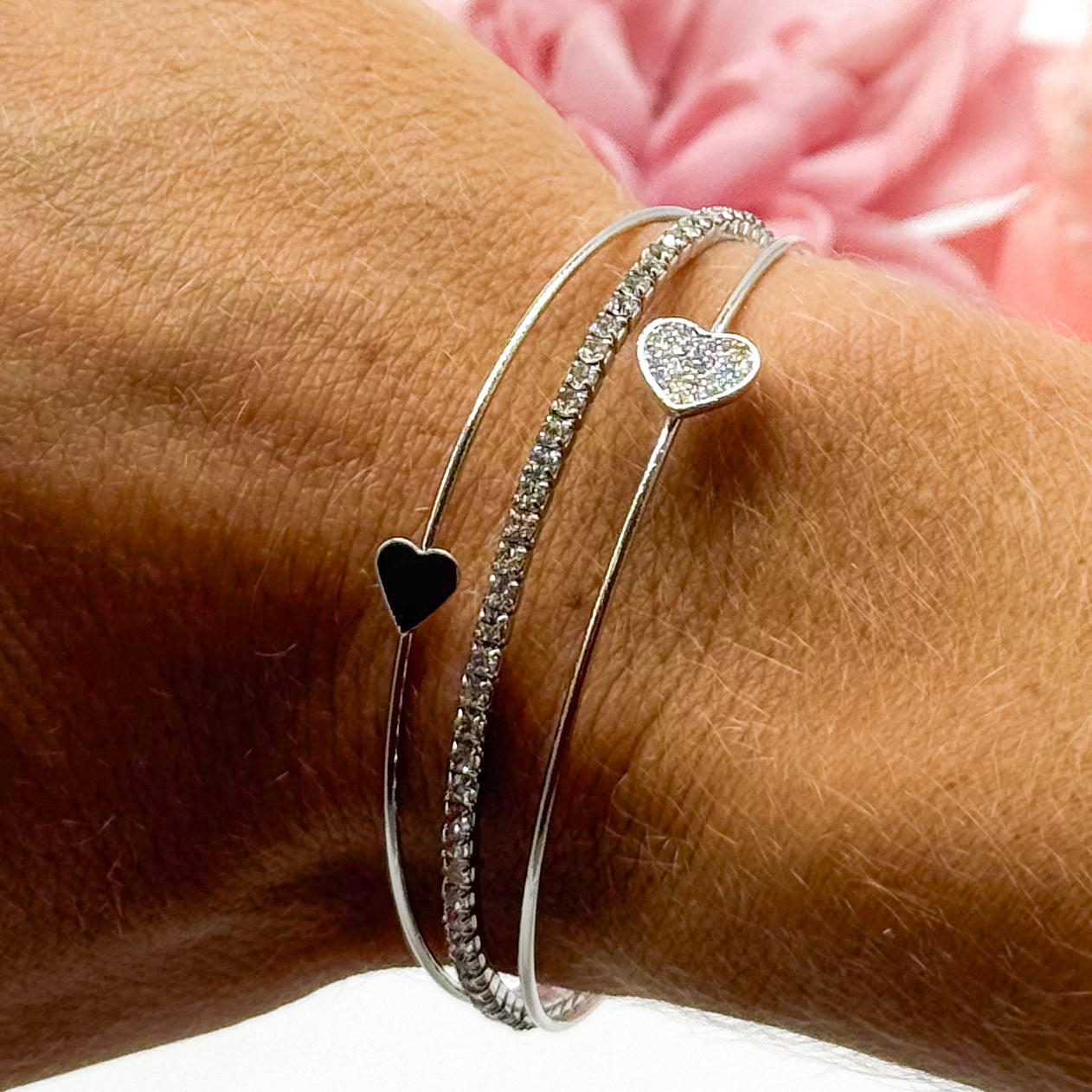 Stacked Cz Heart Shape Wire Cuff-310 Jewelry-RM Manufacturing-Heathered Boho Boutique, Women's Fashion and Accessories in Palmetto, FL