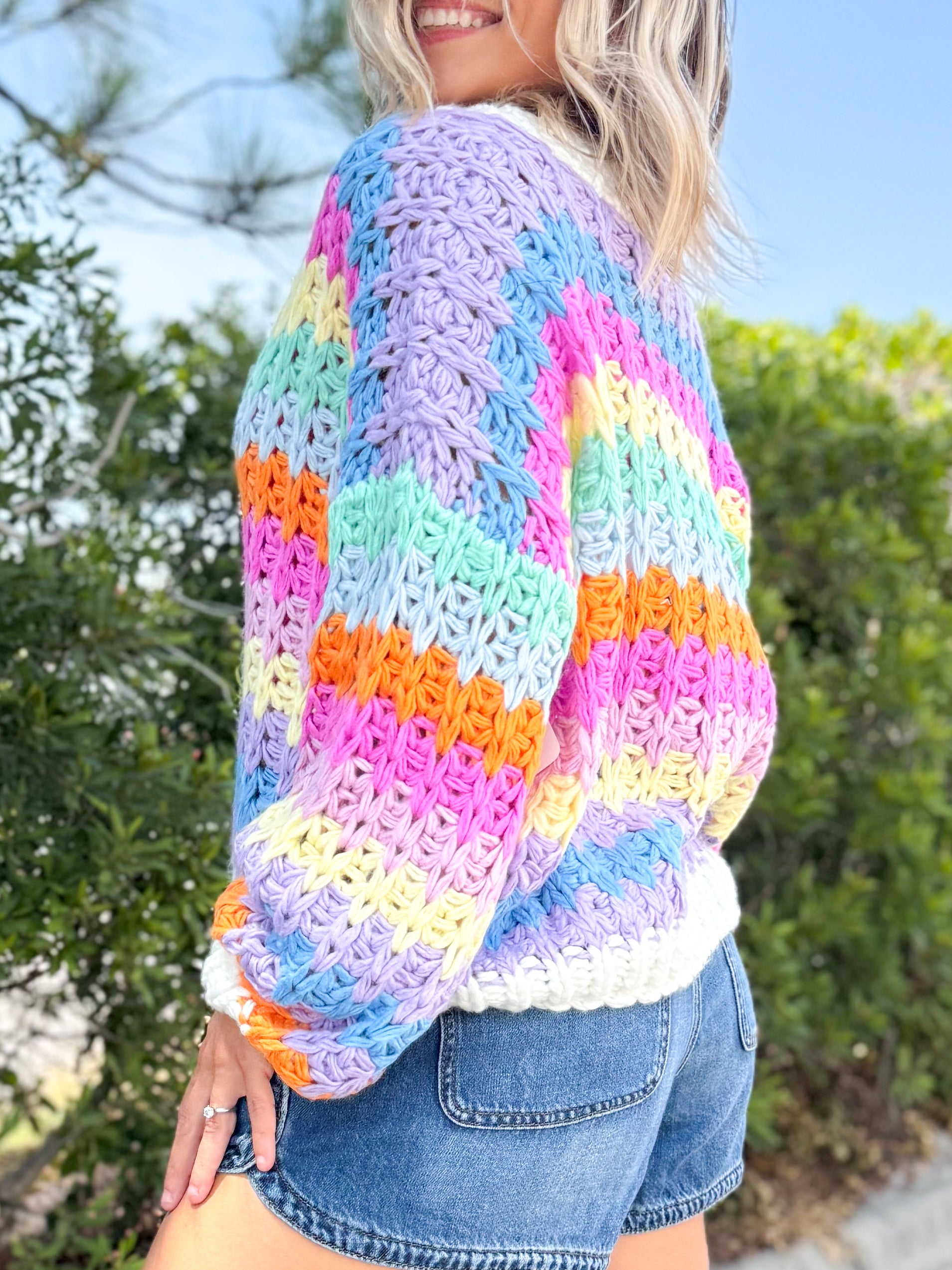 Chasing Color Knit Cardigan-220 CARDIGANS KIMONOS-POLAGRAM-Heathered Boho Boutique, Women's Fashion and Accessories in Palmetto, FL