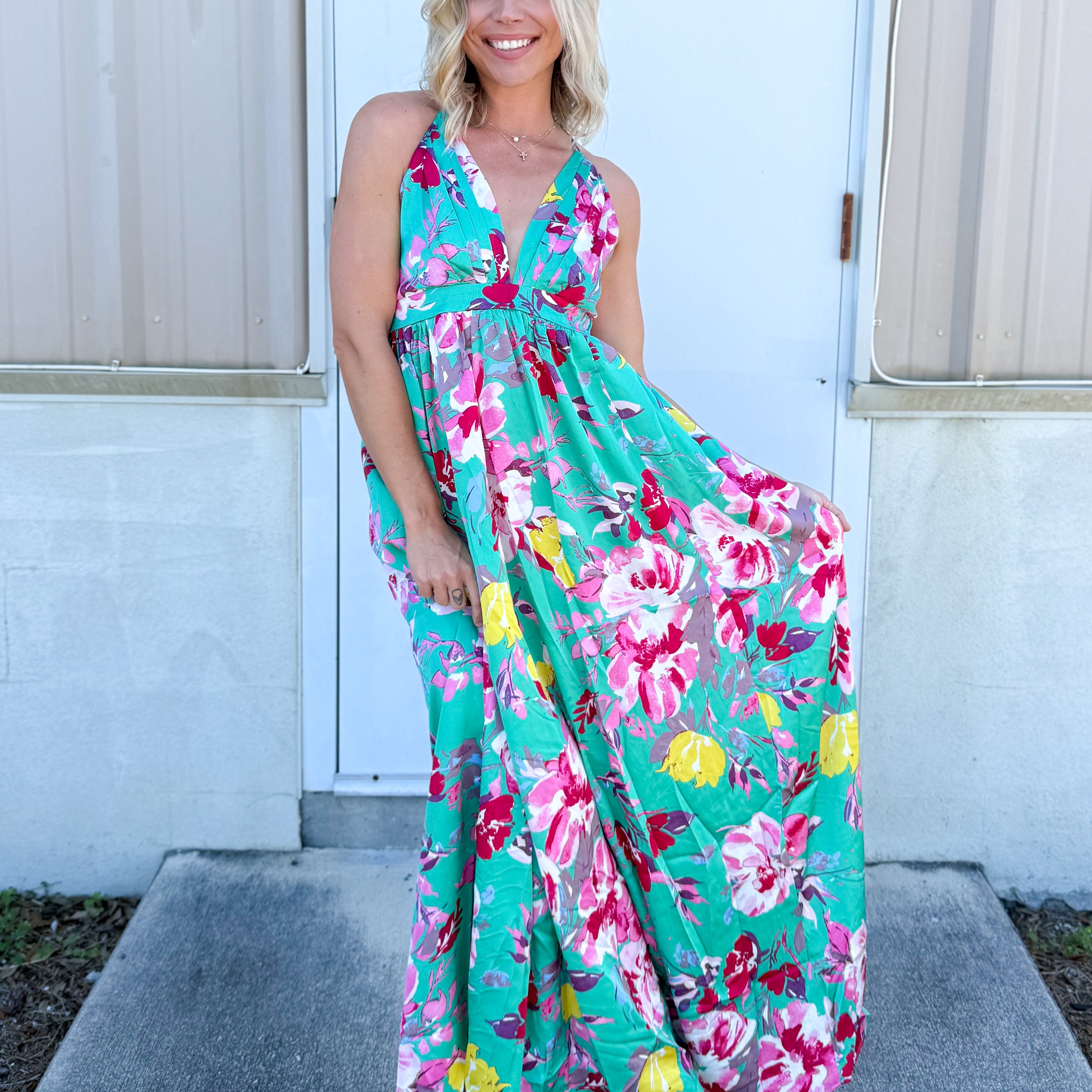 Tropical Bloom Maxi Dress-230 DRESSES/JUMPSUITS/ROMPERS-POLAGRAM-Heathered Boho Boutique, Women's Fashion and Accessories in Palmetto, FL