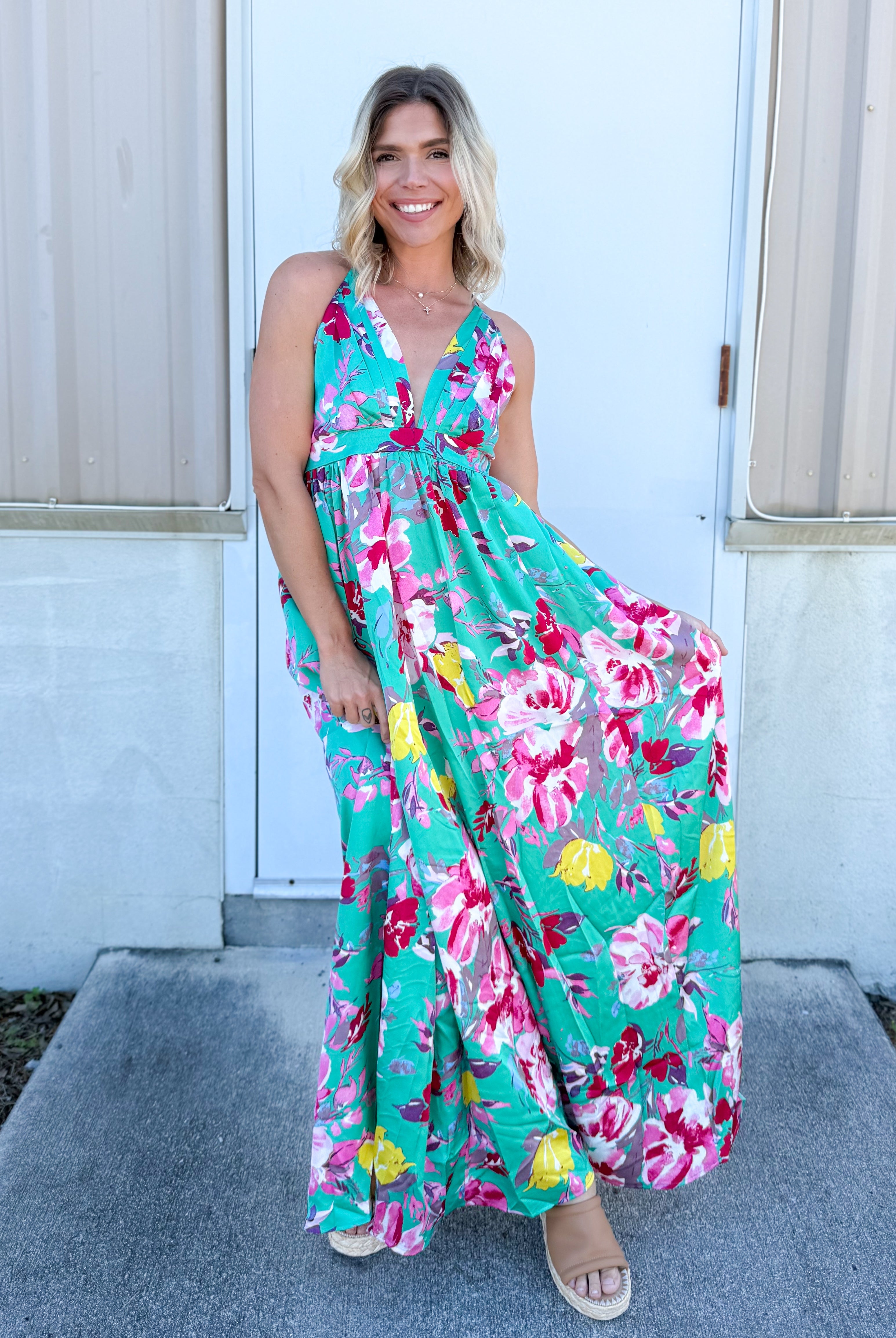 Tropical Bloom Maxi Dress-230 DRESSES/JUMPSUITS/ROMPERS-POLAGRAM-Heathered Boho Boutique, Women's Fashion and Accessories in Palmetto, FL