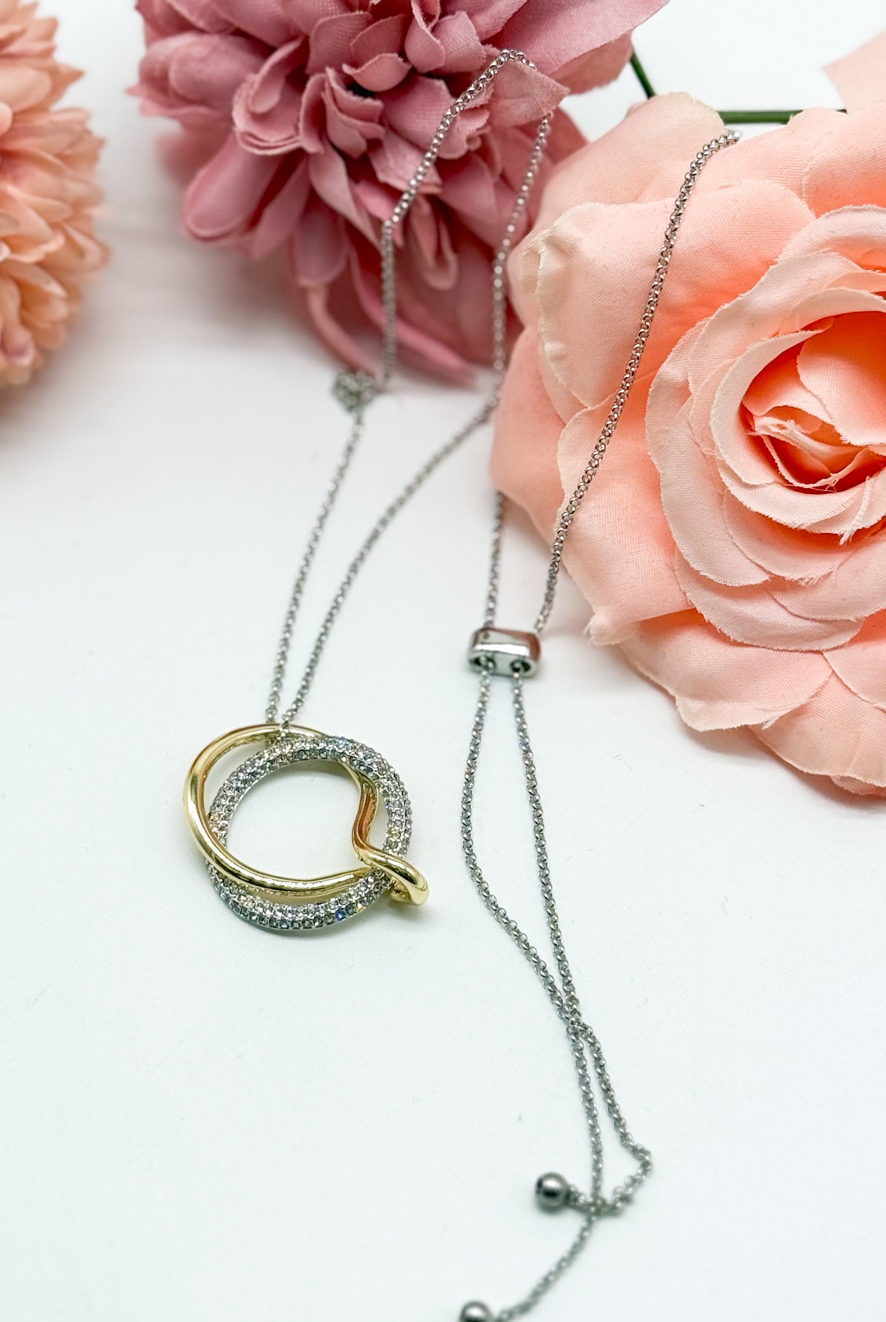 Two Tone Circle Slide Necklace-310 Jewelry-JOSEPH ANTHONY NY, INC.-Heathered Boho Boutique, Women's Fashion and Accessories in Palmetto, FL